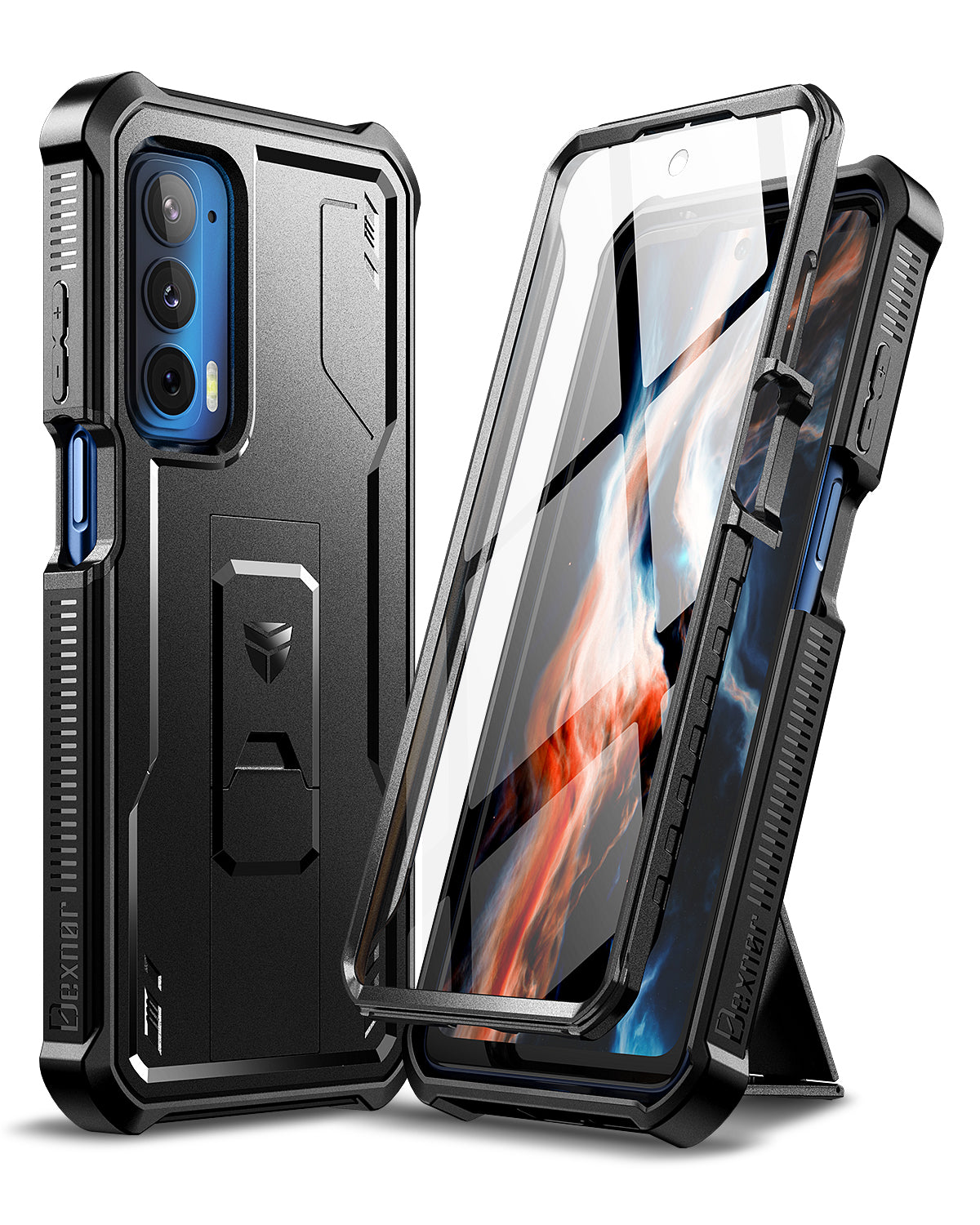 Dexnor Case for Motorola Moto Edge 2021 5G UW Built in Screen Protector and Kickstand Heavy Duty Military Grade Protection Shockproof Protective Cover for Men Women