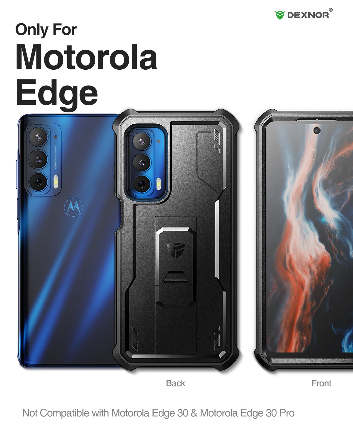 Dexnor Case for Motorola Moto Edge 2021 5G UW Built in Screen Protector and Kickstand Heavy Duty Military Grade Protection Shockproof Protective Cover for Men Women