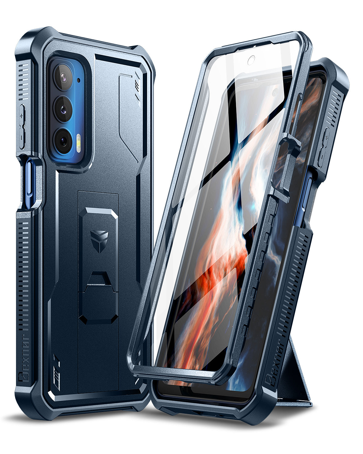 Dexnor Case for Motorola Moto Edge 2021 5G UW Built in Screen Protector and Kickstand Heavy Duty Military Grade Protection Shockproof Protective Cover for Men Women