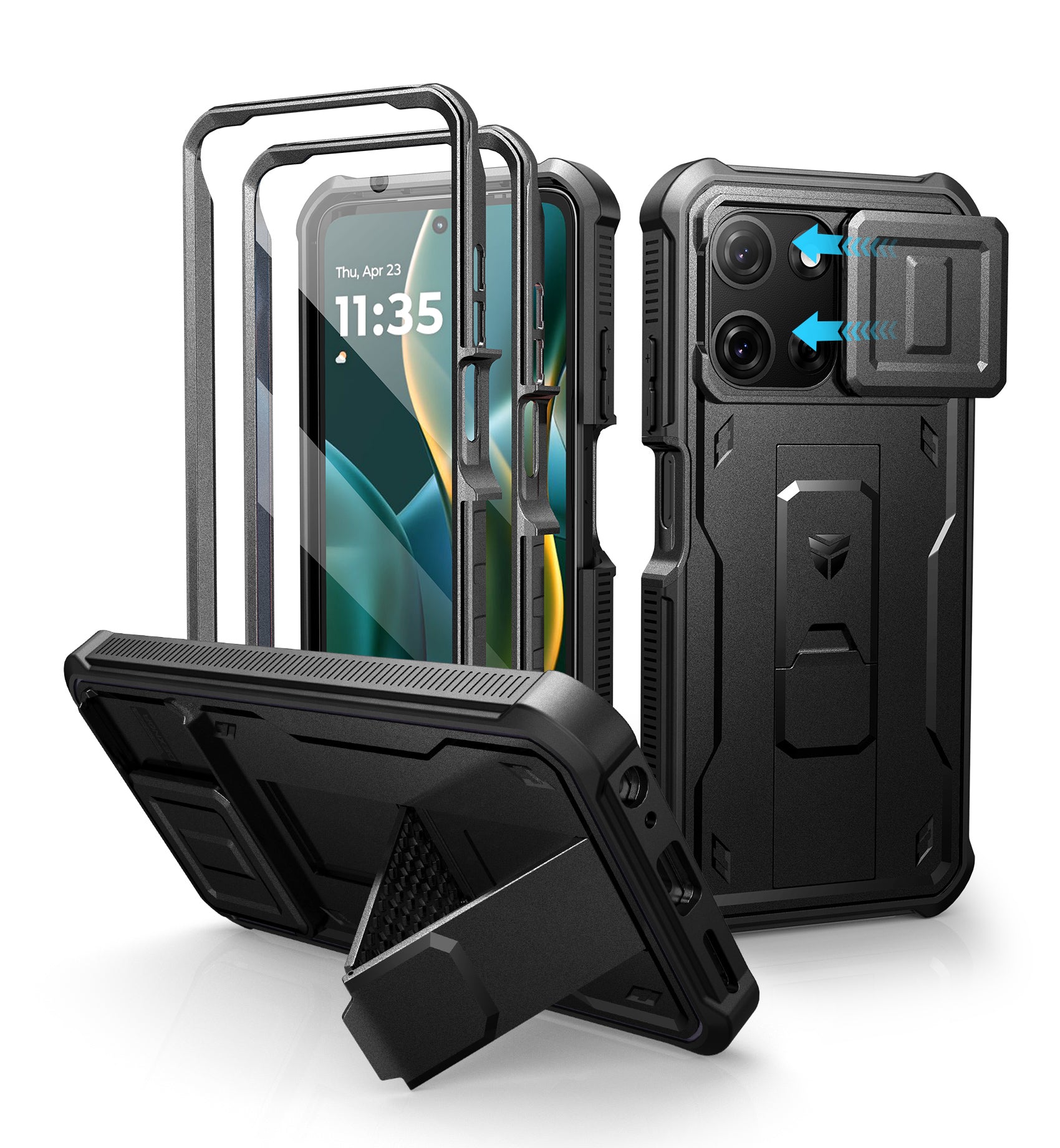 Dexnor Case for Motorola Moto-G 5G 2025 2 Front Frame Built-in Magnetic Slide Camera Cover Kickstand Heavy Duty Protection Shockproof with Screen Protector