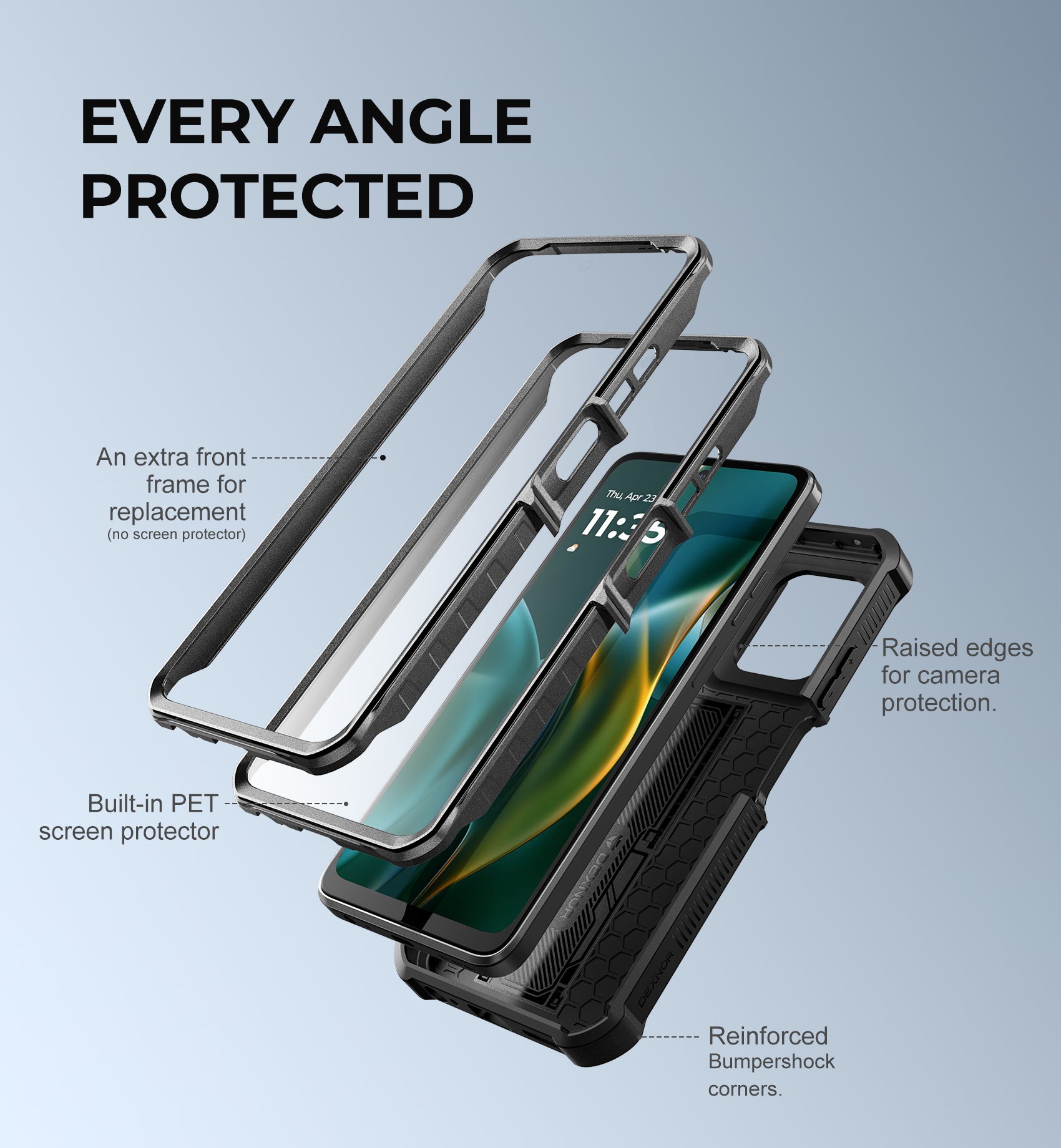 Dexnor Case for Motorola Moto-G 5G 2025 2 Front Frame Built-in Magnetic Slide Camera Cover Kickstand Heavy Duty Protection Shockproof with Screen Protector