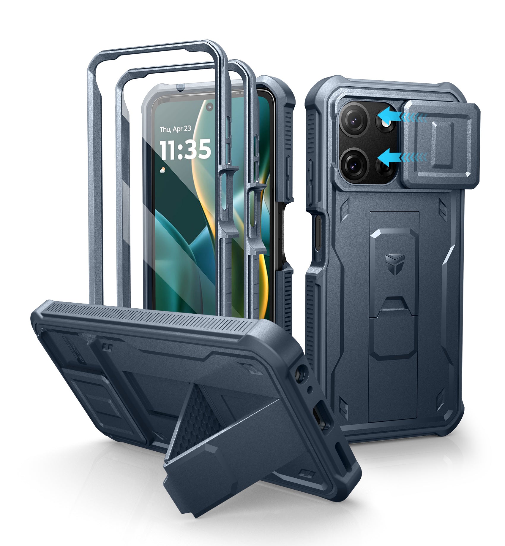Dexnor Case for Motorola Moto-G 5G 2025 2 Front Frame Built-in Magnetic Slide Camera Cover Kickstand Heavy Duty Protection Shockproof with Screen Protector