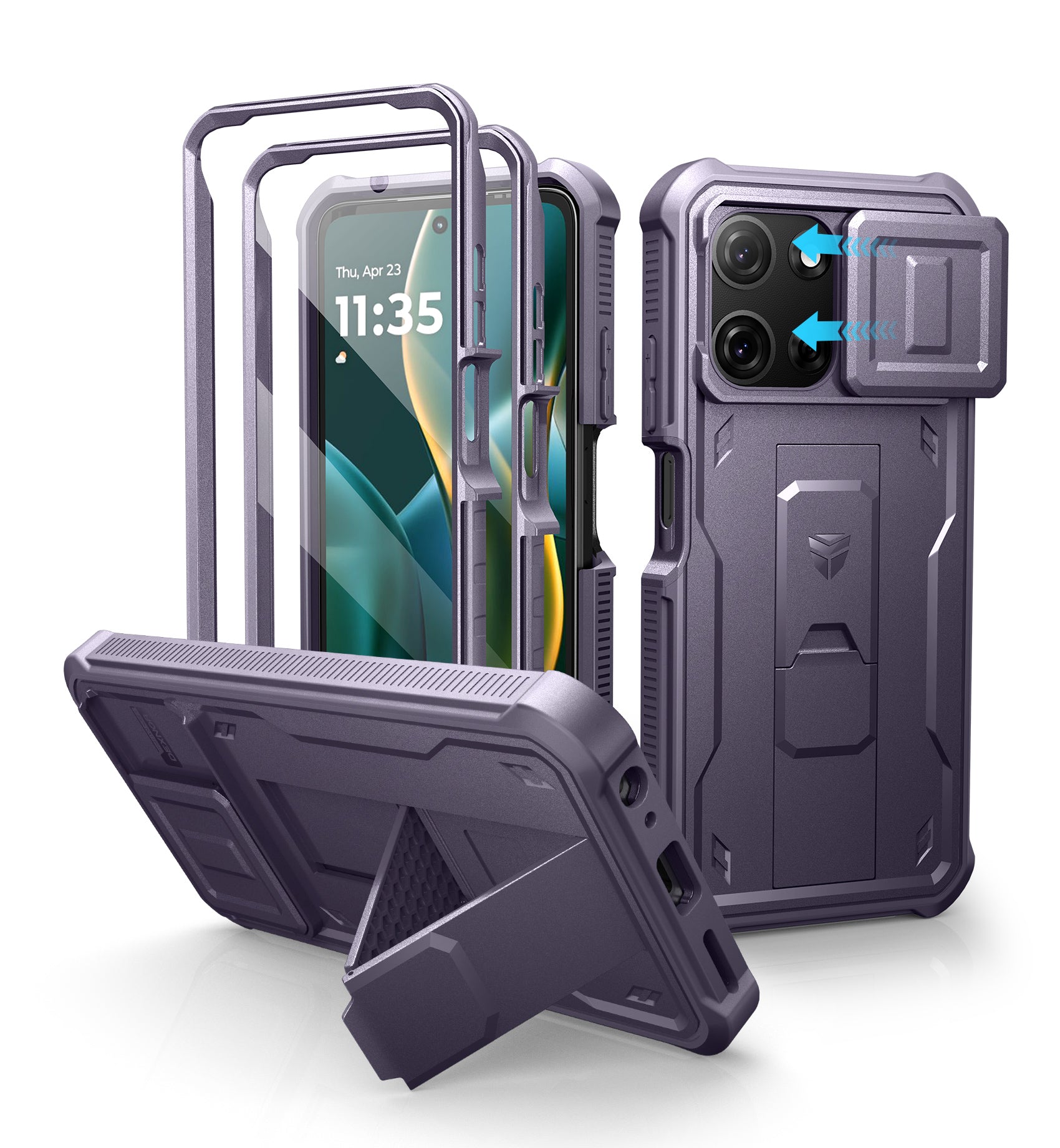 Dexnor Case for Motorola Moto-G 5G 2025 2 Front Frame Built-in Magnetic Slide Camera Cover Kickstand Heavy Duty Protection Shockproof with Screen Protector