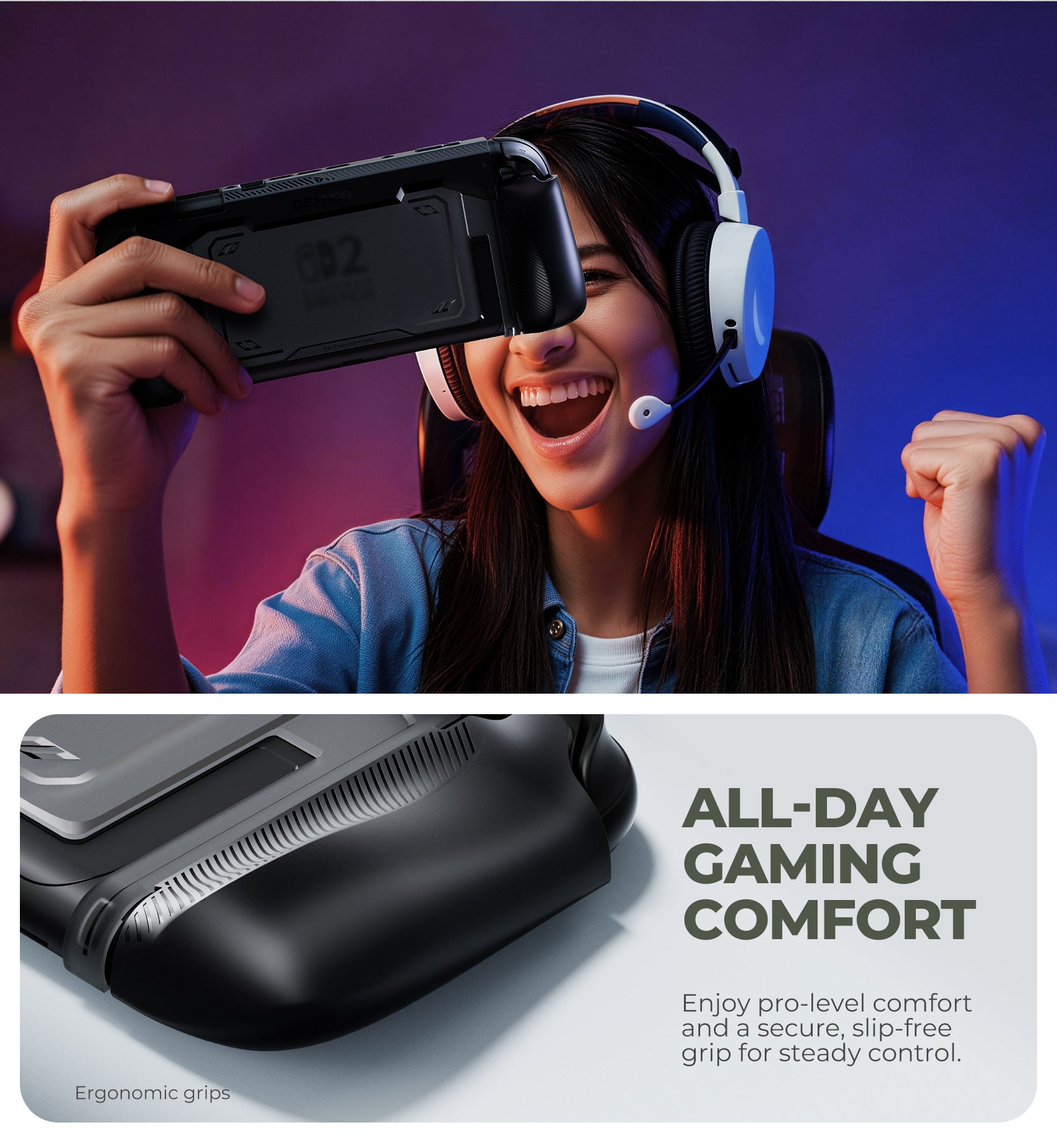 Dexnor Case for Nintendo Switch 2nd Gen 2025 Ultra-light Shockproof Dockable Cover with Non-slip Ergonomic Grip Supports Stand Use