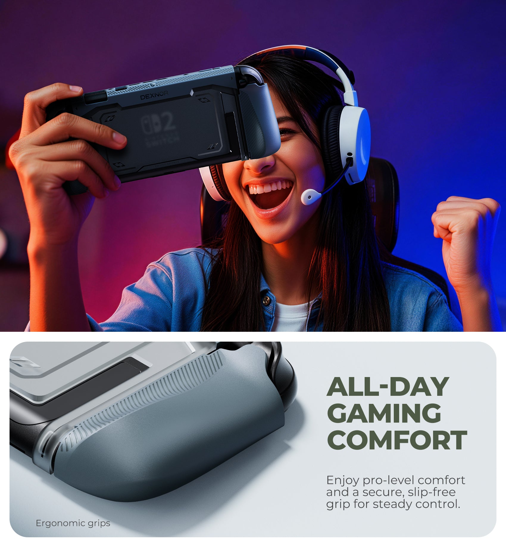 Dexnor Case for Nintendo Switch 2nd Gen 2025 Ultra-light Shockproof Dockable Cover with Non-slip Ergonomic Grip Supports Stand Use