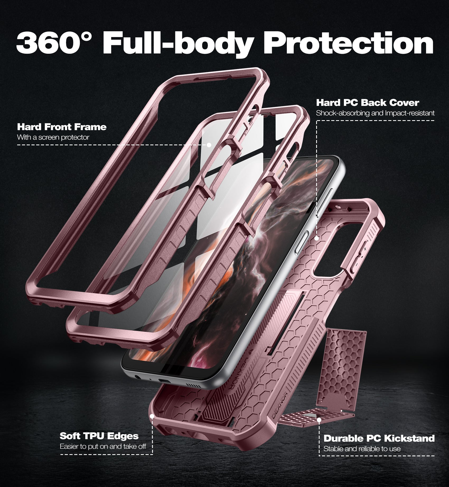 Dexnor Case for Samsung Galaxy A25 5G/A24 With Screen Protector Full Body Bumper Kickstand Heavy-duty Shockproof Rugged Cover.