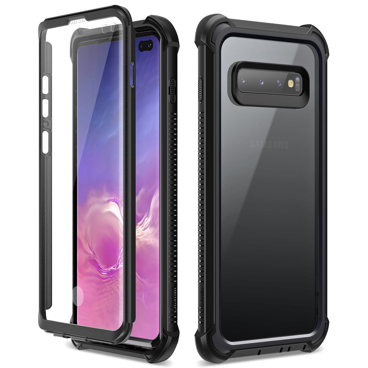 Dexnor Case for Samsung Galaxy S10 Plus with Screen Protector Clear Rugged Full Body Protective Shockproof Hard Back Defender Dual Layer Heavy Duty Bumper Cover