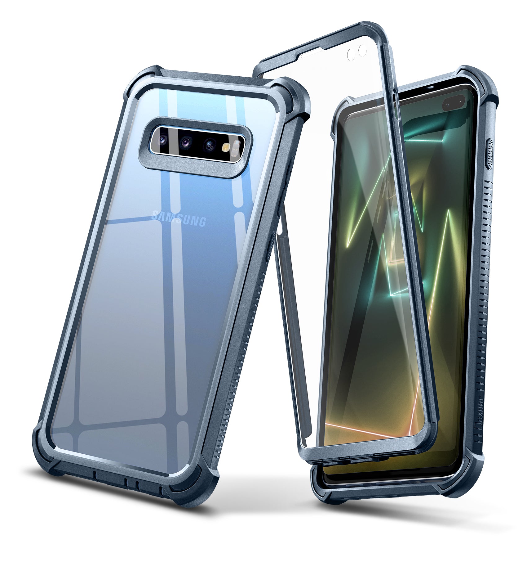 Dexnor Case for Samsung Galaxy S10 Plus with Screen Protector Clear Rugged Full Body Protective Shockproof Hard Back Defender Dual Layer Heavy Duty Bumper Cover