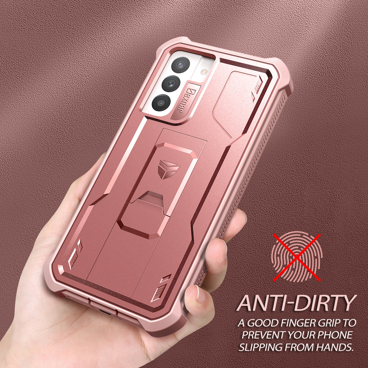 Dexnor Case for Samsung Galaxy S21 FE With Single Screen Protector Full Body Bumper Kickstand Heavy-duty Shockproof Rugged Cover.