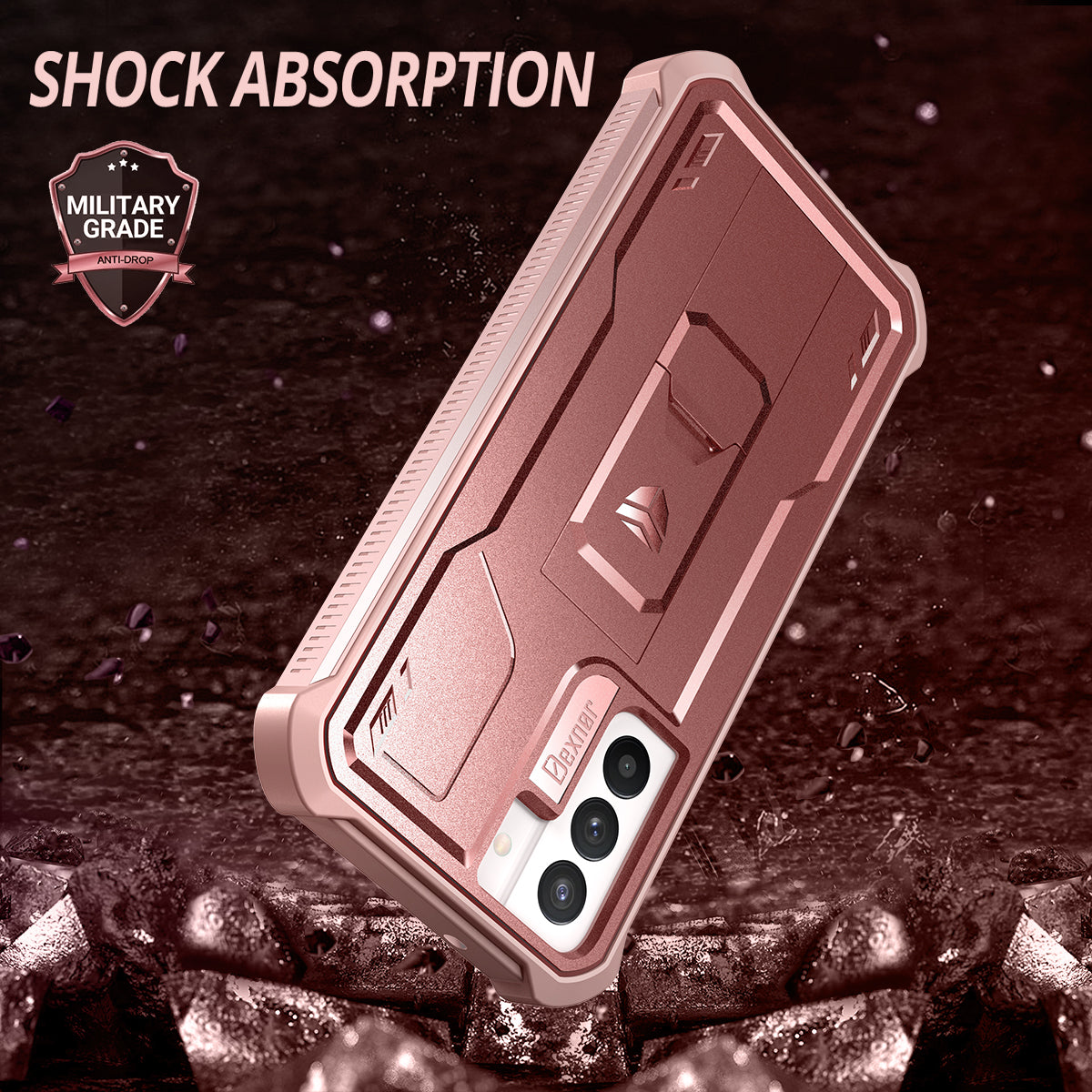 Dexnor Case for Samsung Galaxy S21 FE With Single Screen Protector Full Body Bumper Kickstand Heavy-duty Shockproof Rugged Cover.