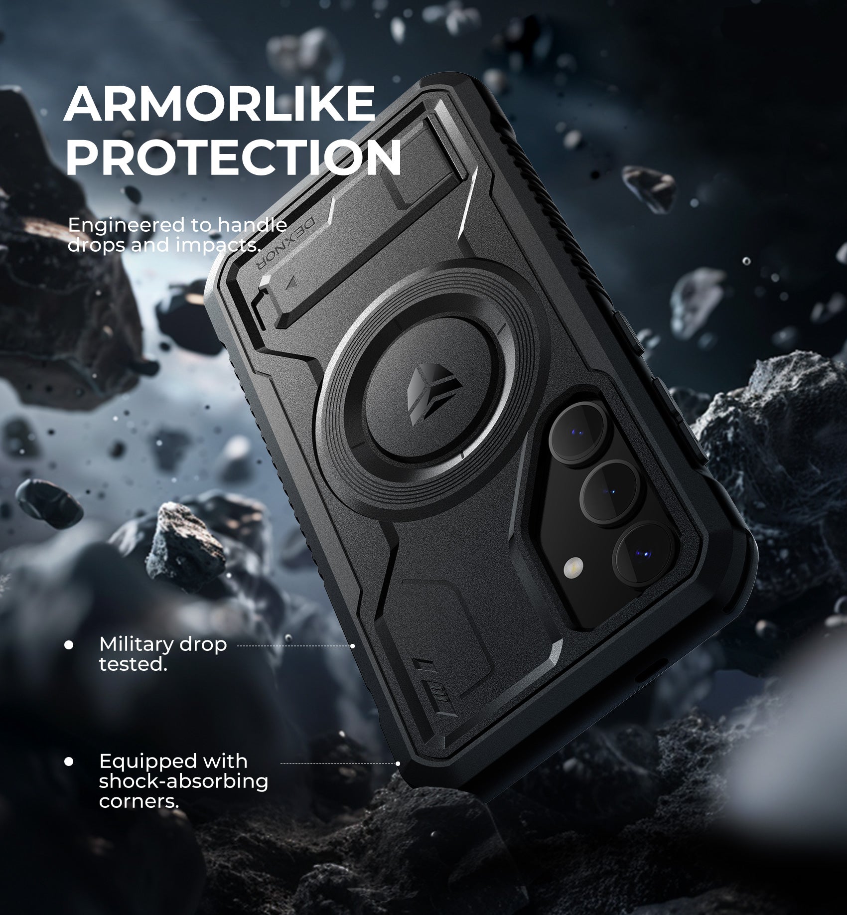 Dexnor Case for Samsung Galaxy S24 with Kickstand 2 Front Frames Built-in Screen Protector Compatible with Magsafe Rugged Shockproof Full-body Protective Cover