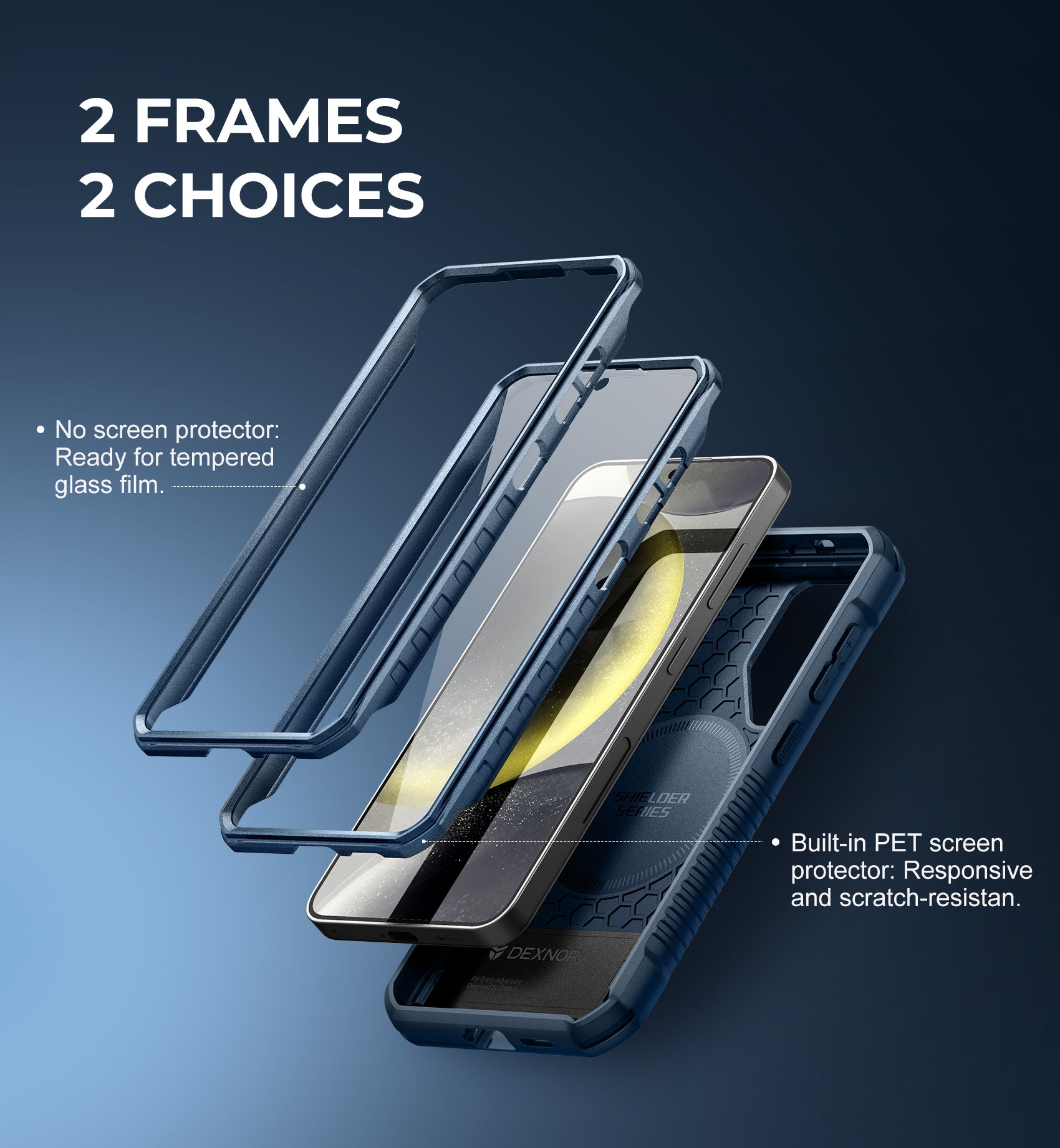 Dexnor Case for Samsung Galaxy S24 with Kickstand 2 Front Frames Built-in Screen Protector Compatible with Magsafe Rugged Shockproof Full-body Protective Cover