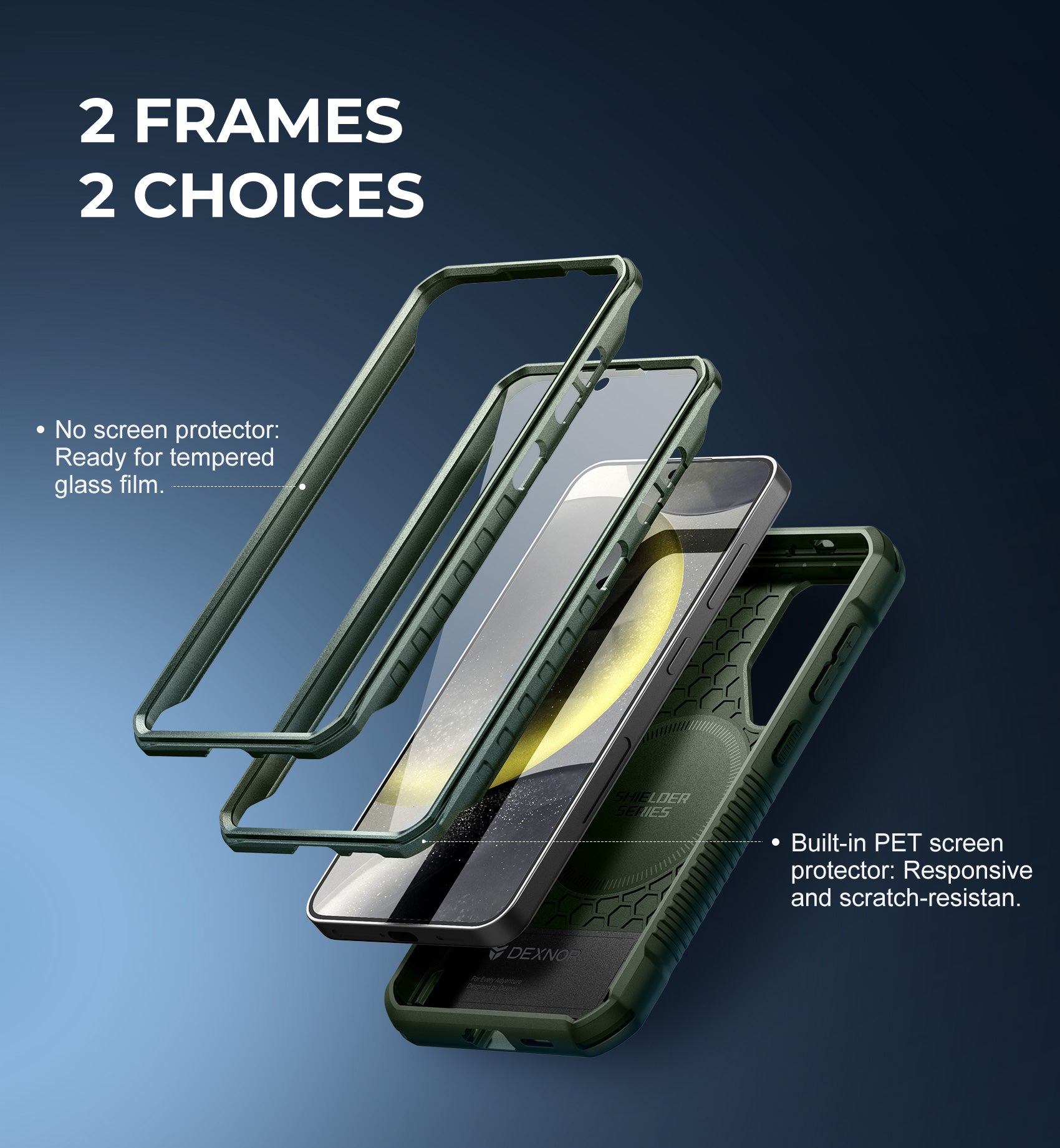 Dexnor Case for Samsung Galaxy S24 with Kickstand 2 Front Frames Built-in Screen Protector Compatible with Magsafe Rugged Shockproof Full-body Protective Cover