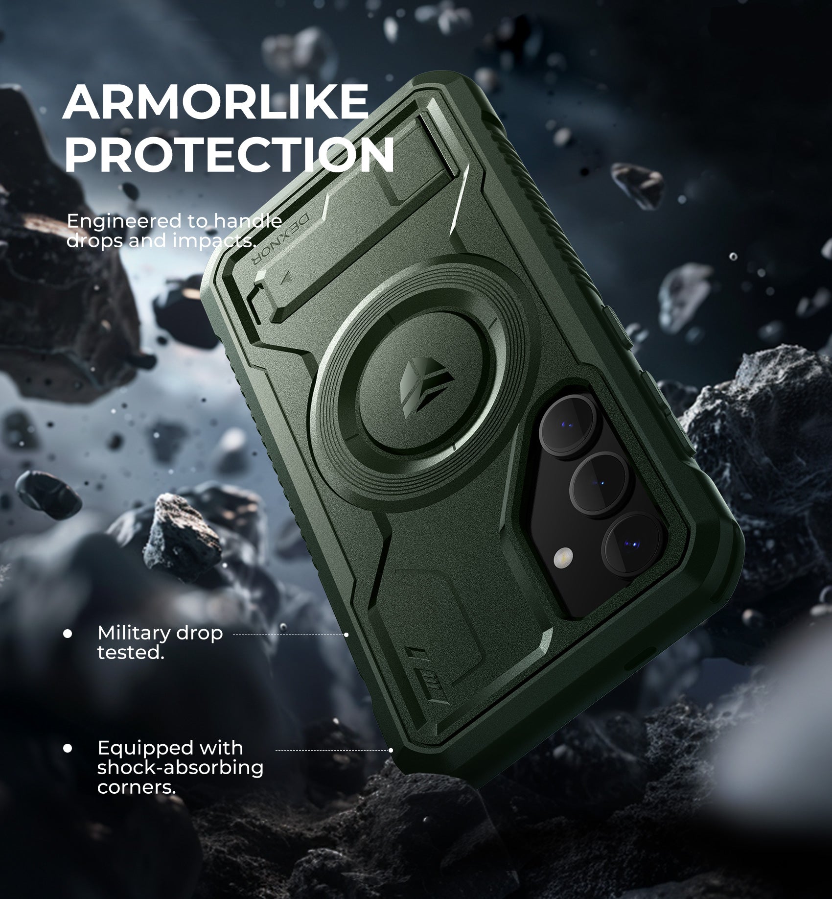 Dexnor Case for Samsung Galaxy S24 with Kickstand 2 Front Frames Built-in Screen Protector Compatible with Magsafe Rugged Shockproof Full-body Protective Cover