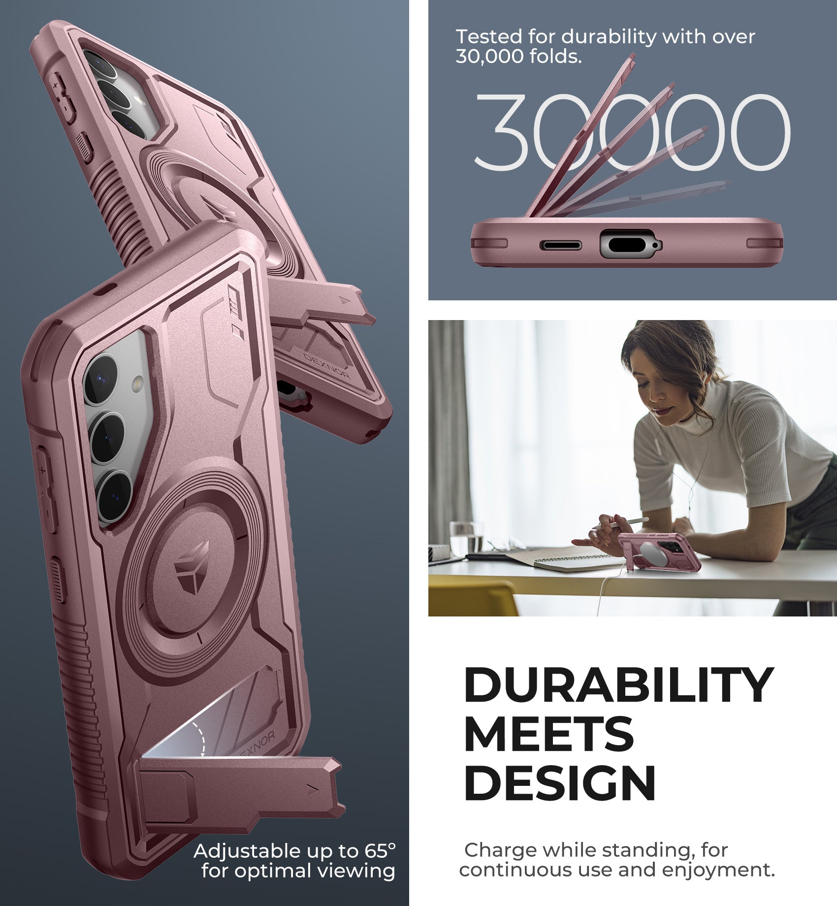 Dexnor Case for Samsung Galaxy S24 with Kickstand 2 Front Frames Built-in Screen Protector Compatible with Magsafe Rugged Shockproof Full-body Protective Cover
