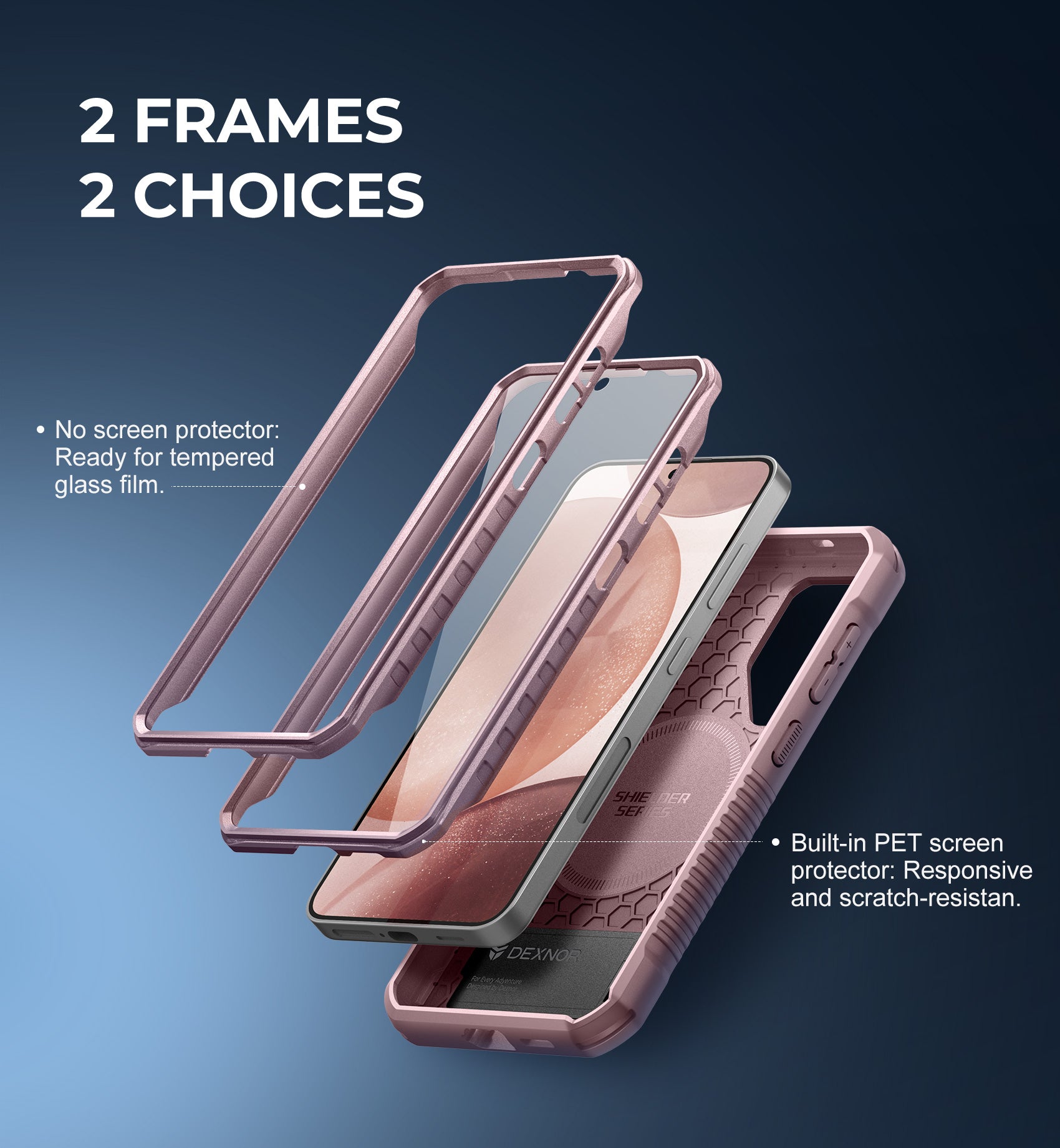 Dexnor Case for Samsung Galaxy S24 with Kickstand 2 Front Frames Built-in Screen Protector Compatible with Magsafe Rugged Shockproof Full-body Protective Cover