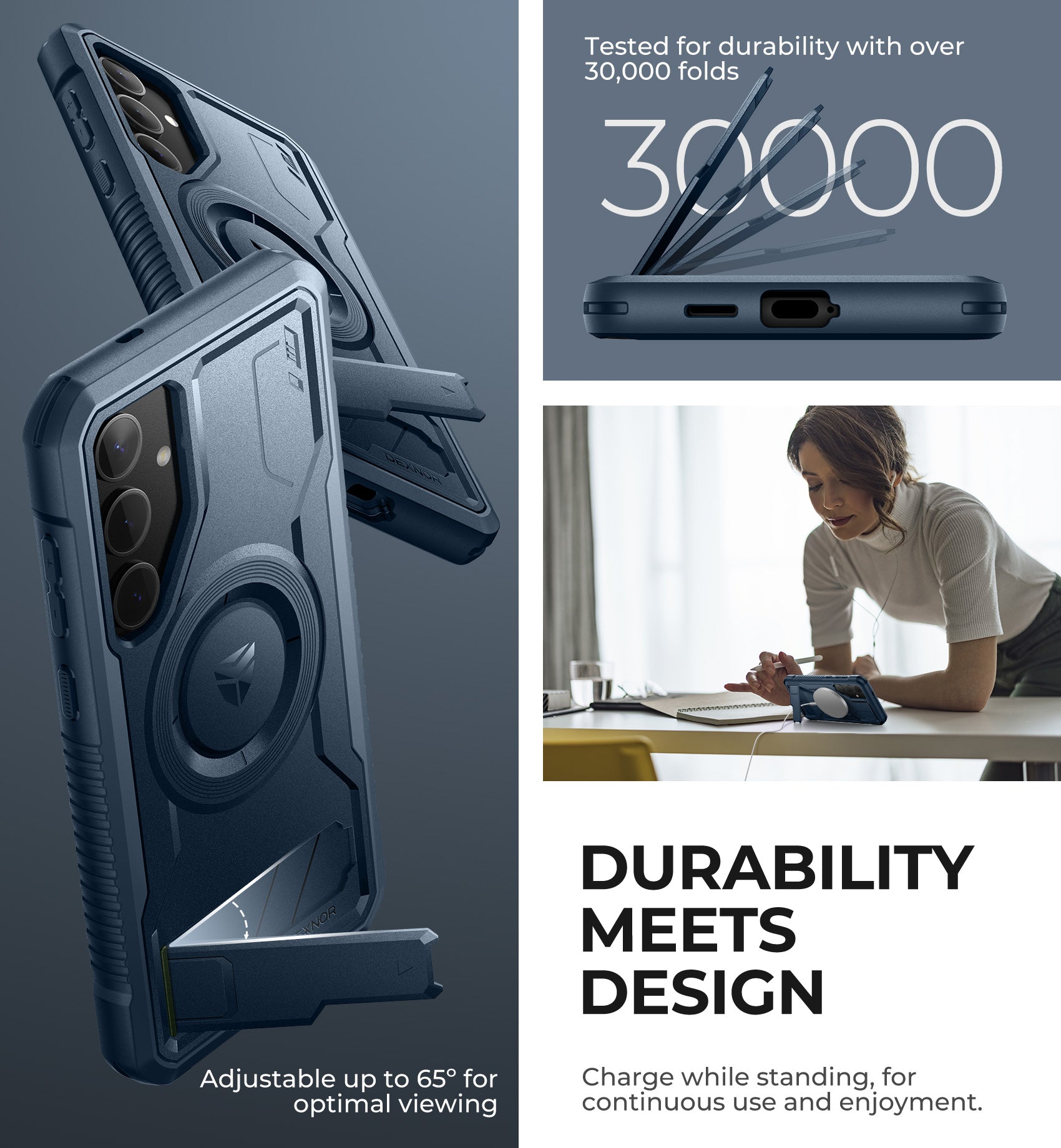 Dexnor Case for Samsung Galaxy S24 Plus with Kickstand 2 Front Frames Built-in Screen Protector Compatible with Magsafe Magnetic Bumper Rugged Shockproof Full-Body Protective Cover