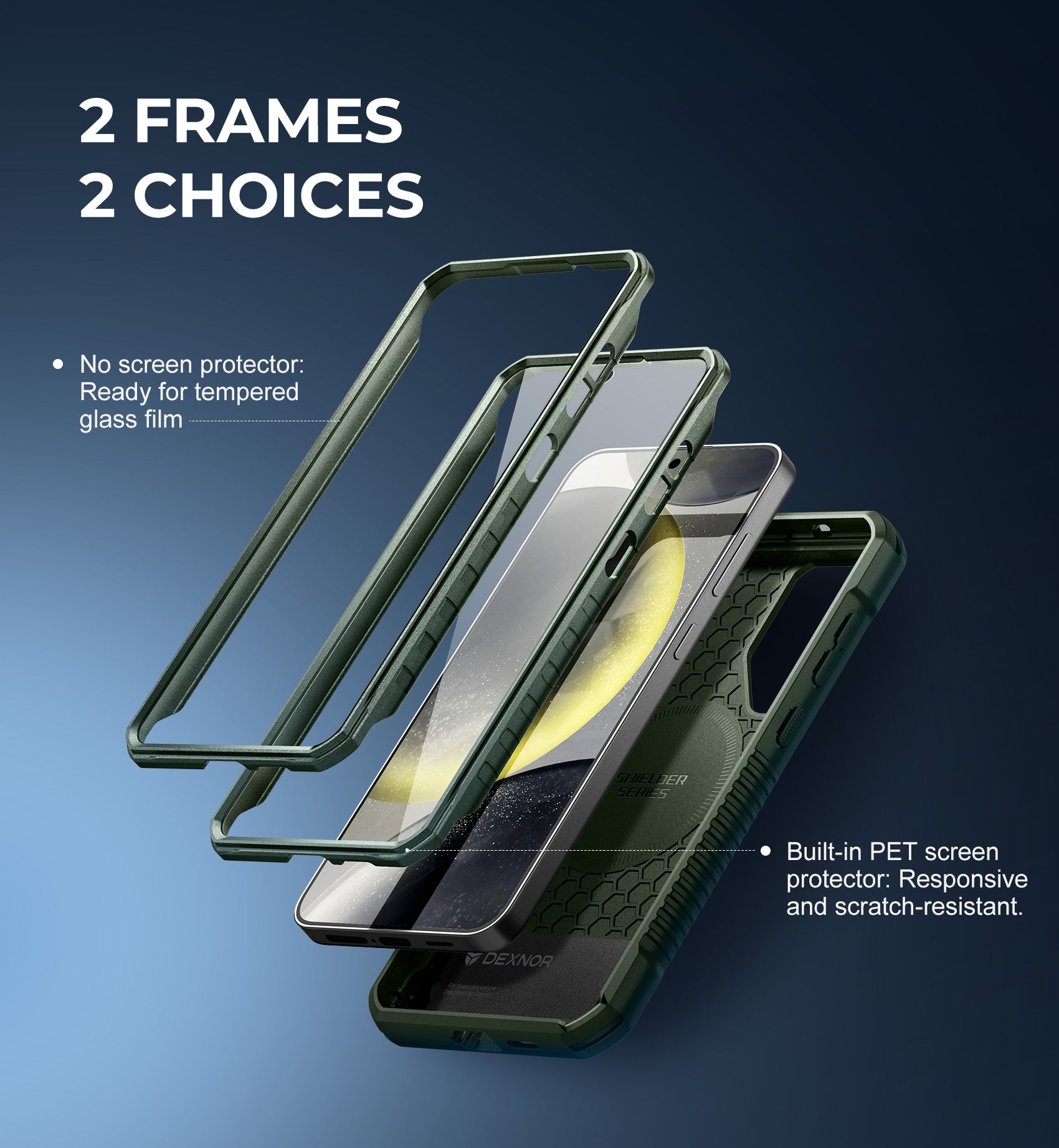 Dexnor Case for Samsung Galaxy S24 Plus with Kickstand 2 Front Frames Built-in Screen Protector Compatible with Magsafe Magnetic Bumper Rugged Shockproof Full-Body Protective Cover