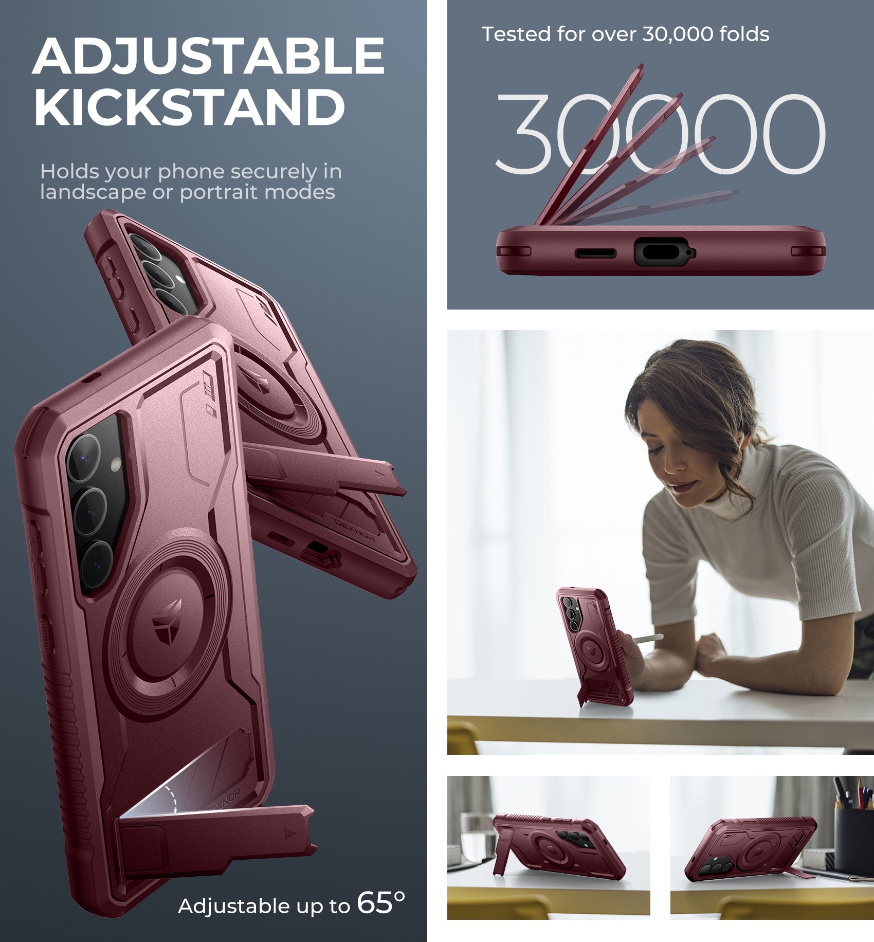 Dexnor Case for Samsung Galaxy S24 Plus with Kickstand 2 Front Frames Built-in Screen Protector Compatible with Magsafe Magnetic Bumper Rugged Shockproof Full-Body Protective Cover