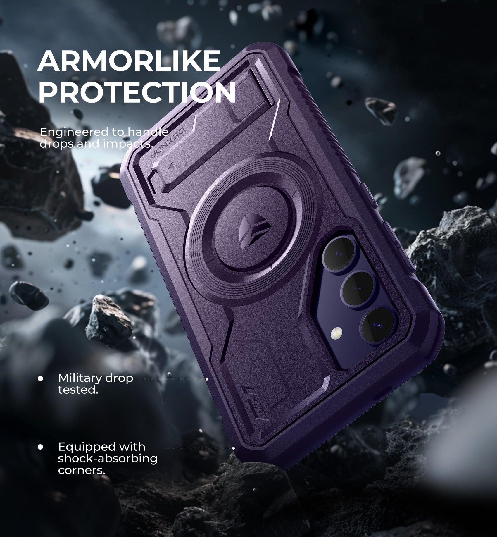 Dexnor Case for Samsung Galaxy S24 with Kickstand 2 Front Frames Built-in Screen Protector Compatible with Magsafe Rugged Shockproof Full-body Protective Cover