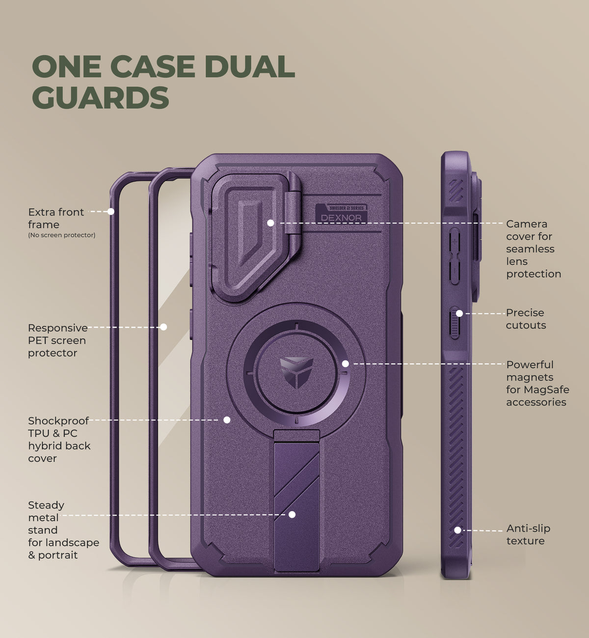 Dexnor Case for Samsung Galaxy S26 FE with Stand Camera Cover Screen Protector 2 Front Frames Compatible with MagSafe Rugged Shockproof Bumper Magnetic Protective Cover 2026