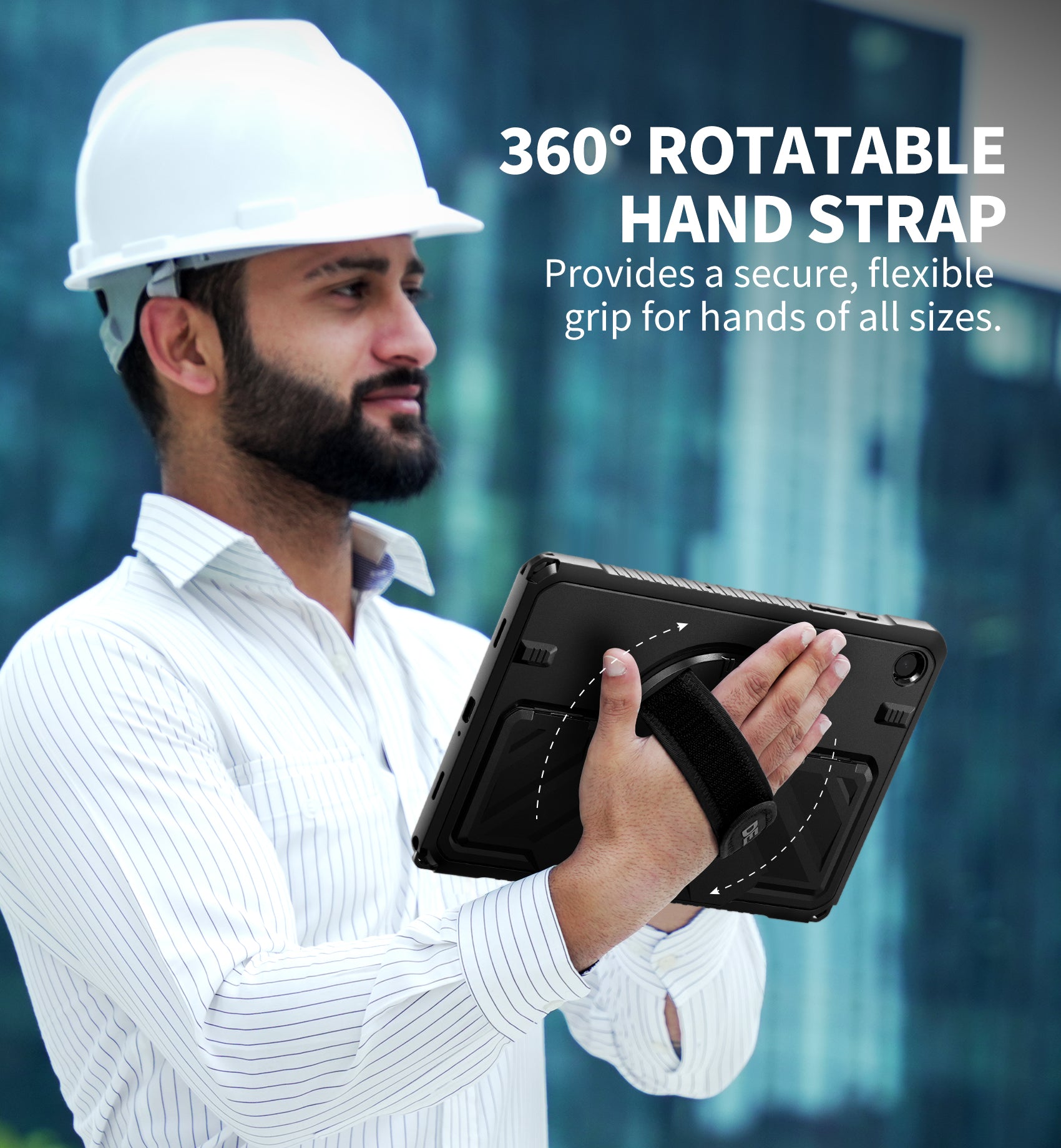 Dexnor Case for Samsung Galaxy Tab A9 Plus 11 inch Rugged Protective with 360° Rotating Hand Strap Large Steady Stand Screen Protector Shockproof Full-Body Bumper Cover