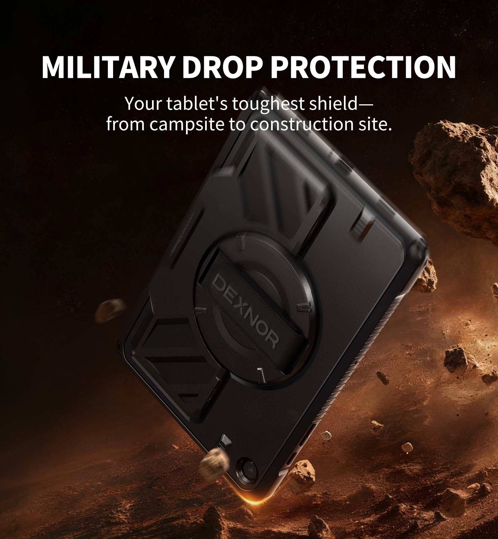 Dexnor Case for Samsung Galaxy Tab A9 Plus 11 inch Rugged Protective with 360° Rotating Hand Strap Large Steady Stand Screen Protector Shockproof Full-Body Bumper Cover