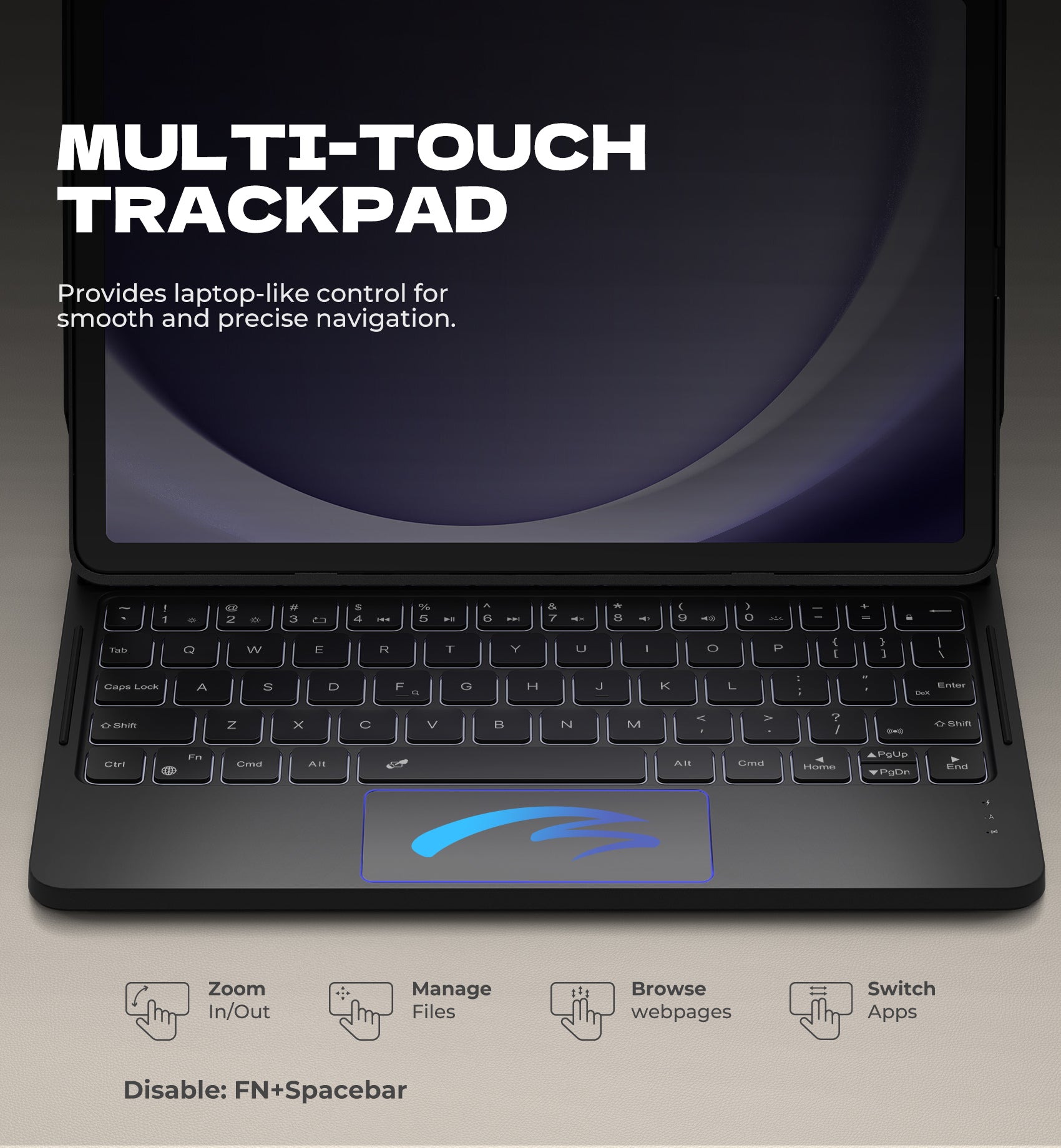 Dexnor Case for Samsung Galaxy Tab A9+ Plus 2023 with Keyboard Ultra-Light Magnetic Folio Keyboard Cover Multi-Touch Trackpad Backlit Stylus Holder