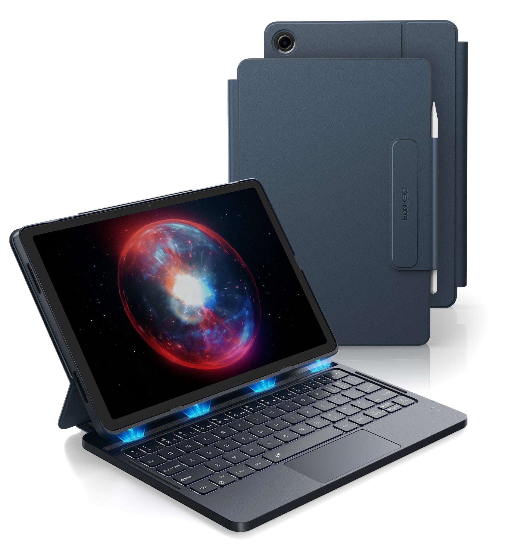 Dexnor Case for Samsung Galaxy Tab A9+ Plus 2023 with Keyboard Ultra-Light Magnetic Folio Keyboard Cover Multi-Touch Trackpad Backlit Stylus Holder