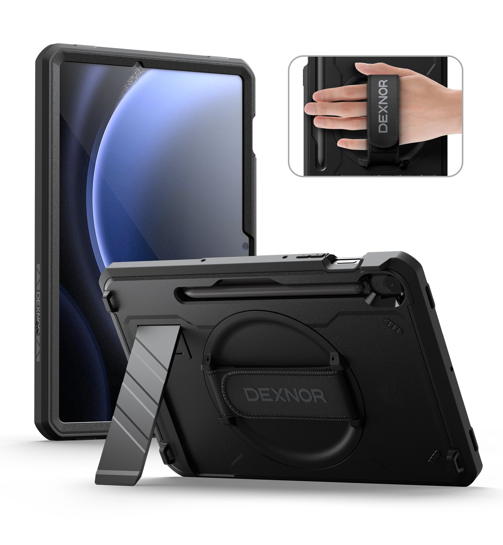 Dexnor Case for Samsung Galaxy Tab S10 FE with Screen Protector Pen Holder 360 Rotating Hand Strap Kickstand Full Body Cover