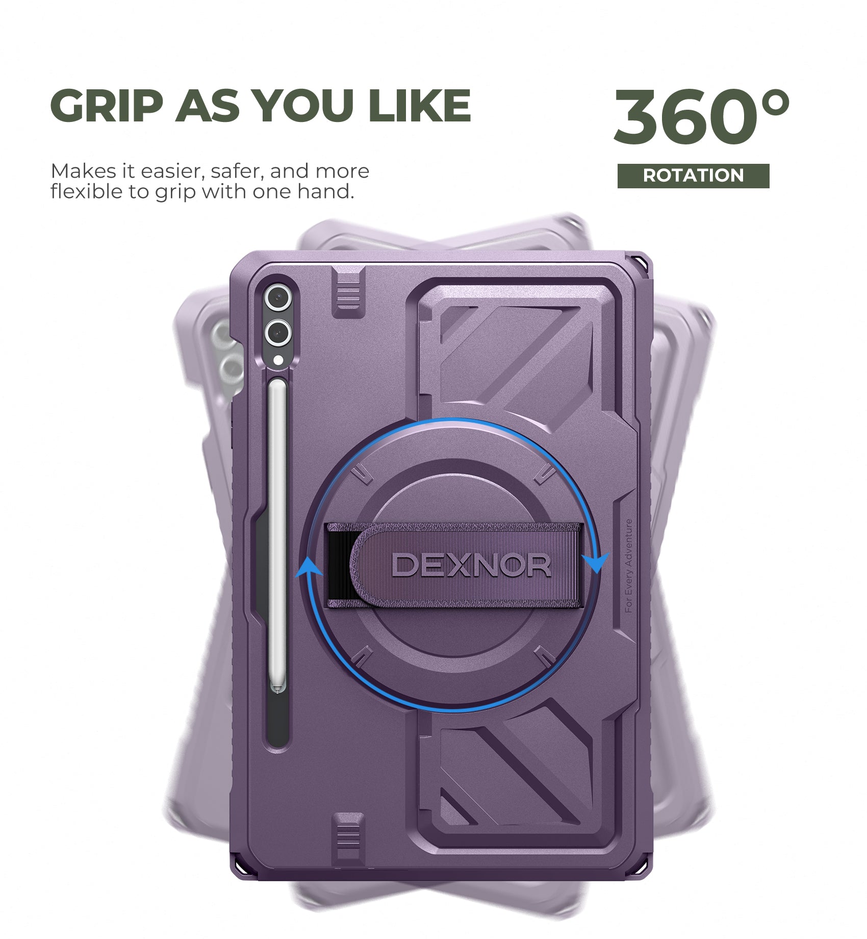 Dexnor Case for Samsung Galaxy Tab S10 Plus 2024 12.4" Rugged Protective with 360° Rotating Hand Strap Stand Screen Protector S Pen Holder Shockproof Full Body Cover