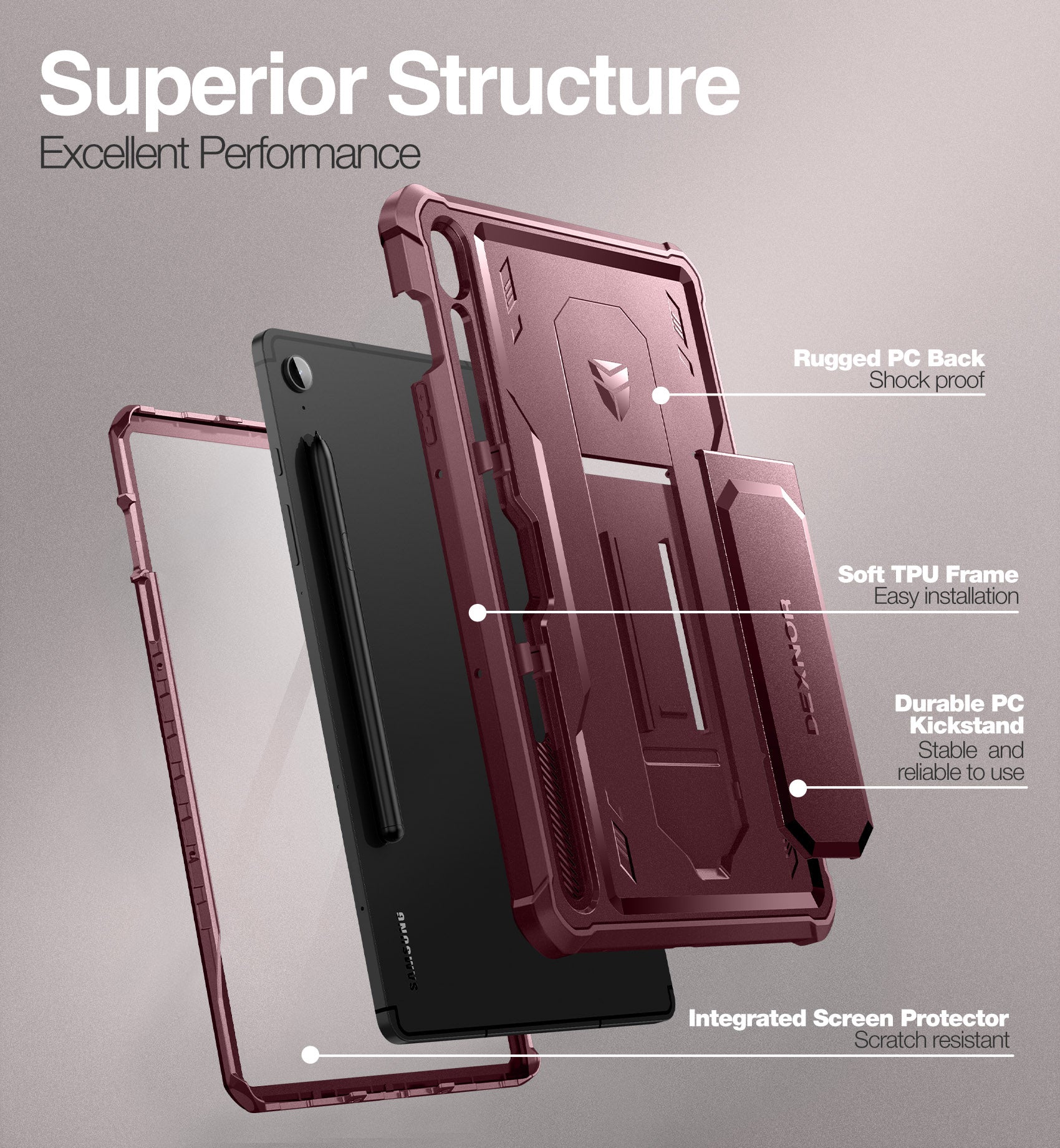 Dexnor Case for Samsung Galaxy Tab S9 FE 10.9 Inch 2023 Built in Screen Protector Kickstand with Pen Holder Heavy Duty Full Body Cover