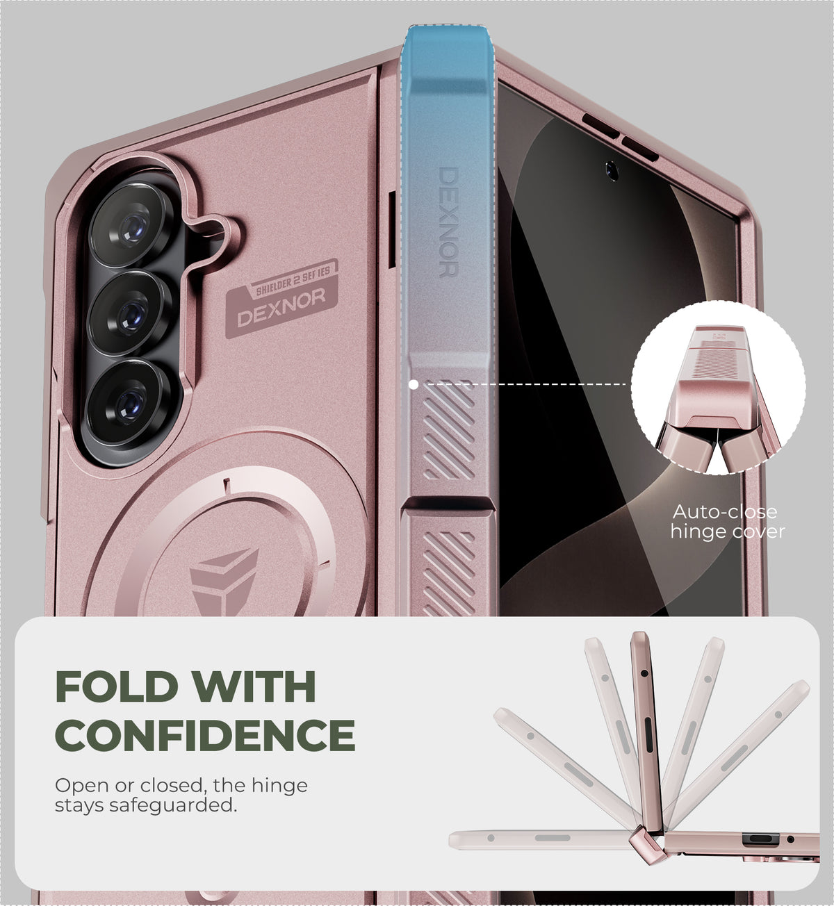 Dexnor Magnetic Case for Samsung Galaxy Z Fold 8 Ultra with Dual Kickstands Front Screen Protector Hinge Protection Compatible with MagSafe Full-Body Rugged Protective Bumper Cover