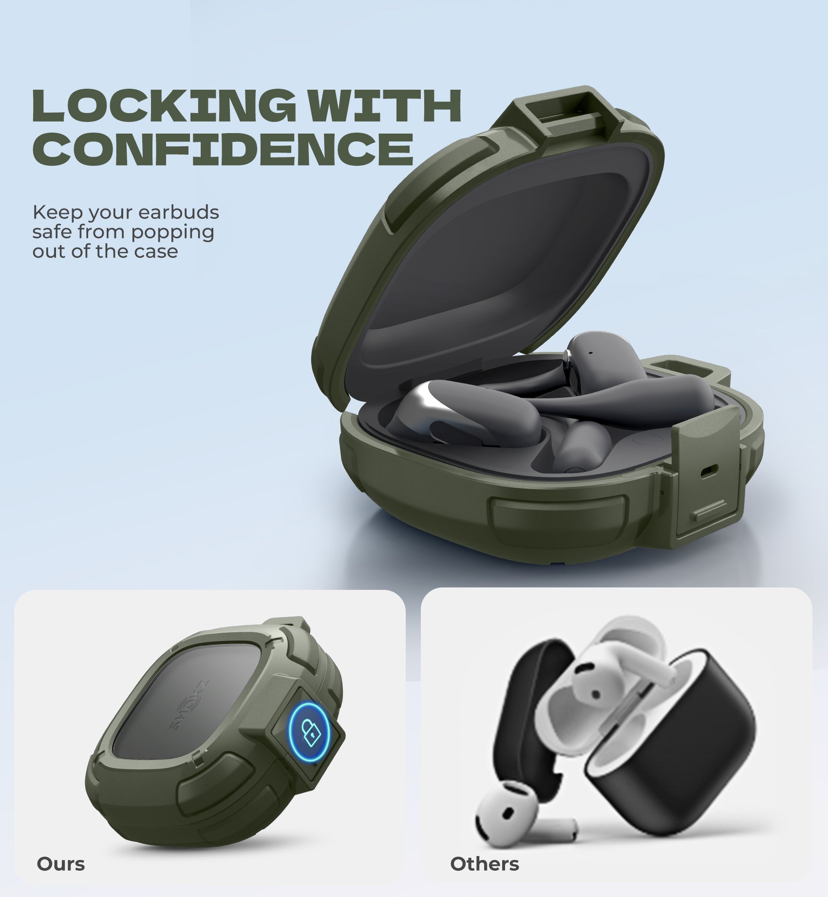 Dexnor Case for Shokz OpenFit 2nd Gen 2025 with Drop-Proof Lock Shockproof Rugged Bumper Protective Cover with Carabiner Keyring Cleaner Kit