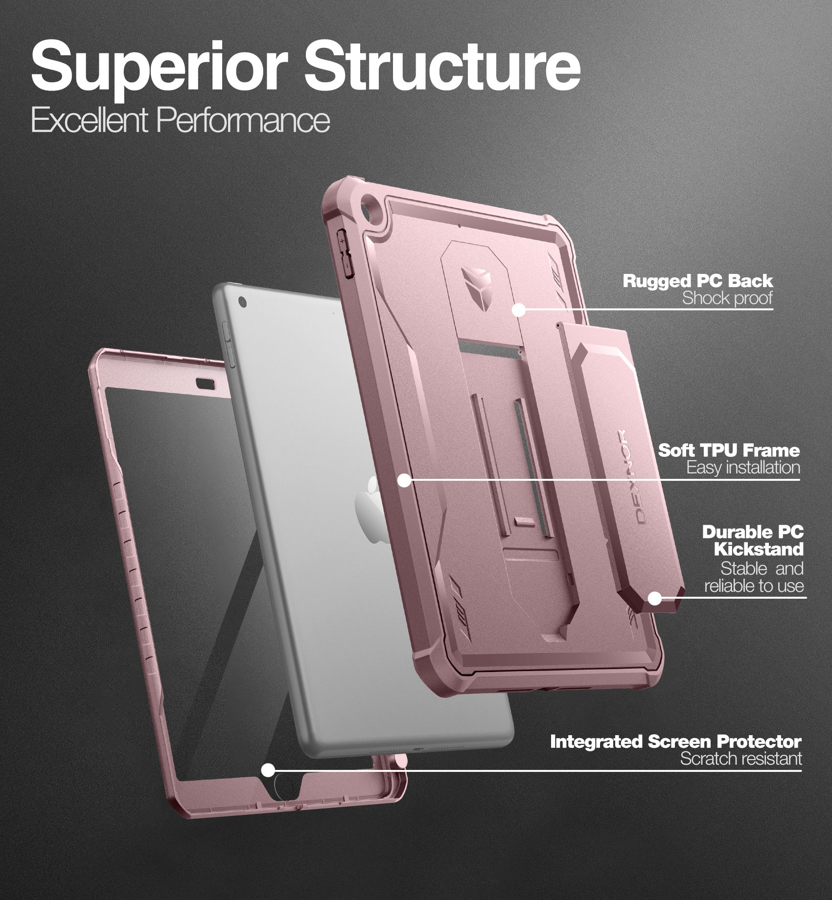 Dexnor for iPad 9.7 Inch 6th Generation 2018 Built in Screen Protector Kickstand with Pen Holder Heavy Duty Shockproof Full Body Protective Cover