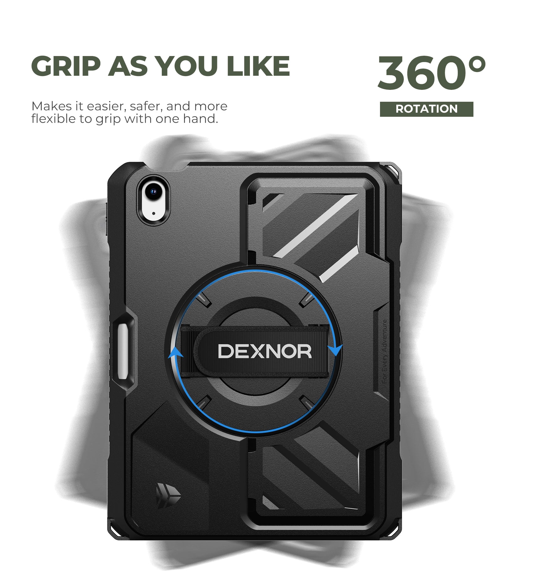 Dexnor Case for iPad A16 11th Generation 2025 11 inch Rugged Protective Case with 360° Rotating Hand Strap Stand Screen Protector Pencil Holder Shockproof Full-Body Cover