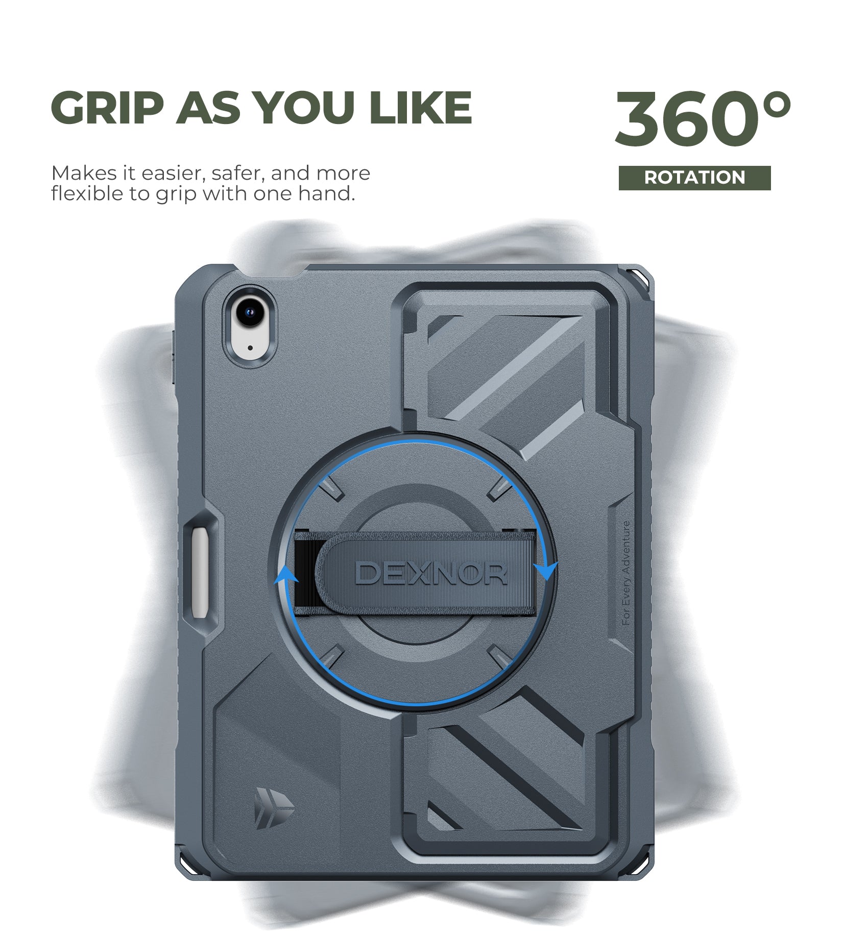 Dexnor Case for iPad A16 11th Generation 2025 11 inch Rugged Protective Case with 360° Rotating Hand Strap Stand Screen Protector Pencil Holder Shockproof Full-Body Cover