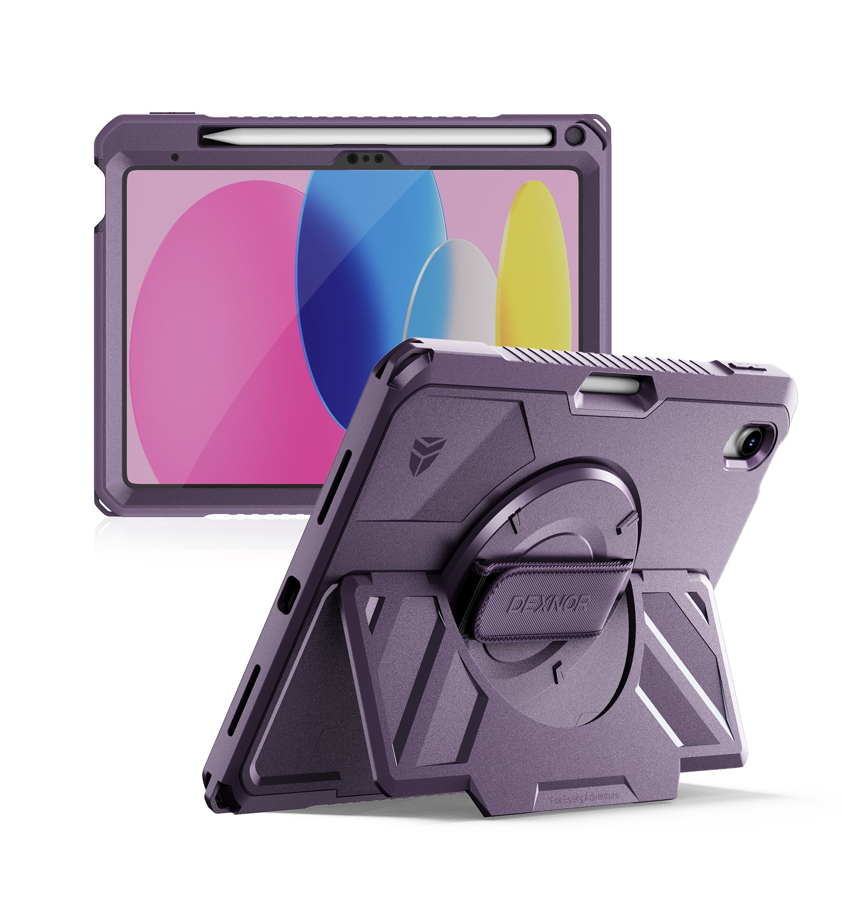 Dexnor Case for iPad A16 11th Generation 2025 11 inch Rugged Protective Case with 360° Rotating Hand Strap Stand Screen Protector Pencil Holder Shockproof Full-Body Cover