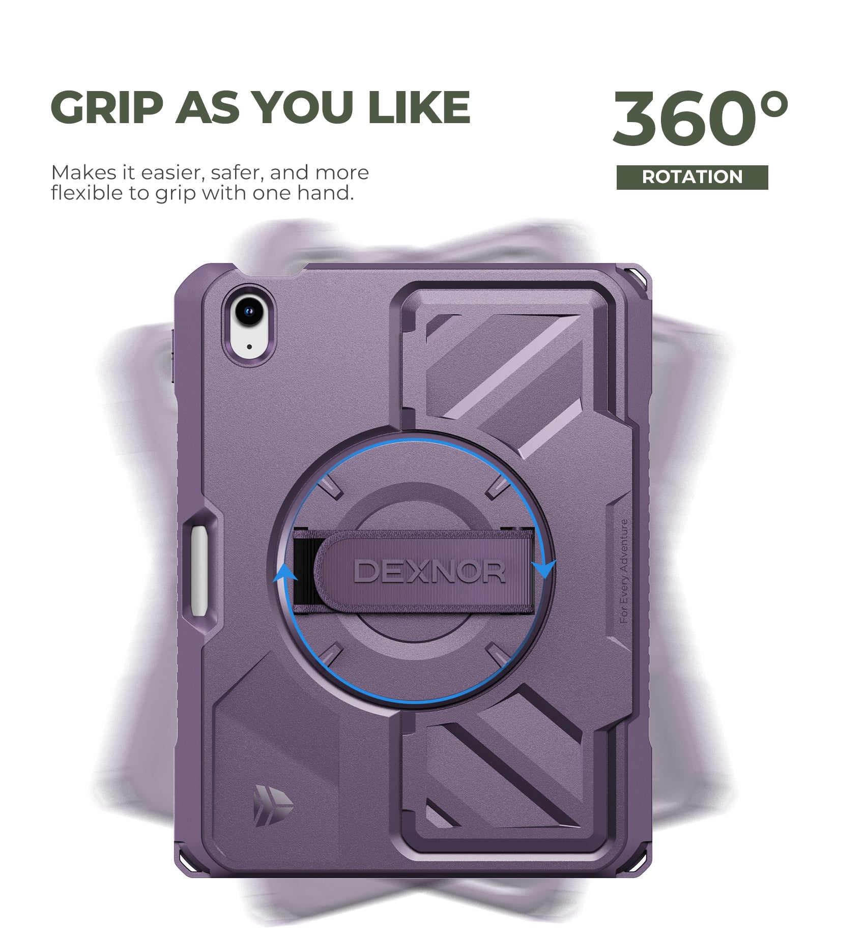 Dexnor Case for iPad A16 11th Generation 2025 11 inch Rugged Protective Case with 360° Rotating Hand Strap Stand Screen Protector Pencil Holder Shockproof Full-Body Cover