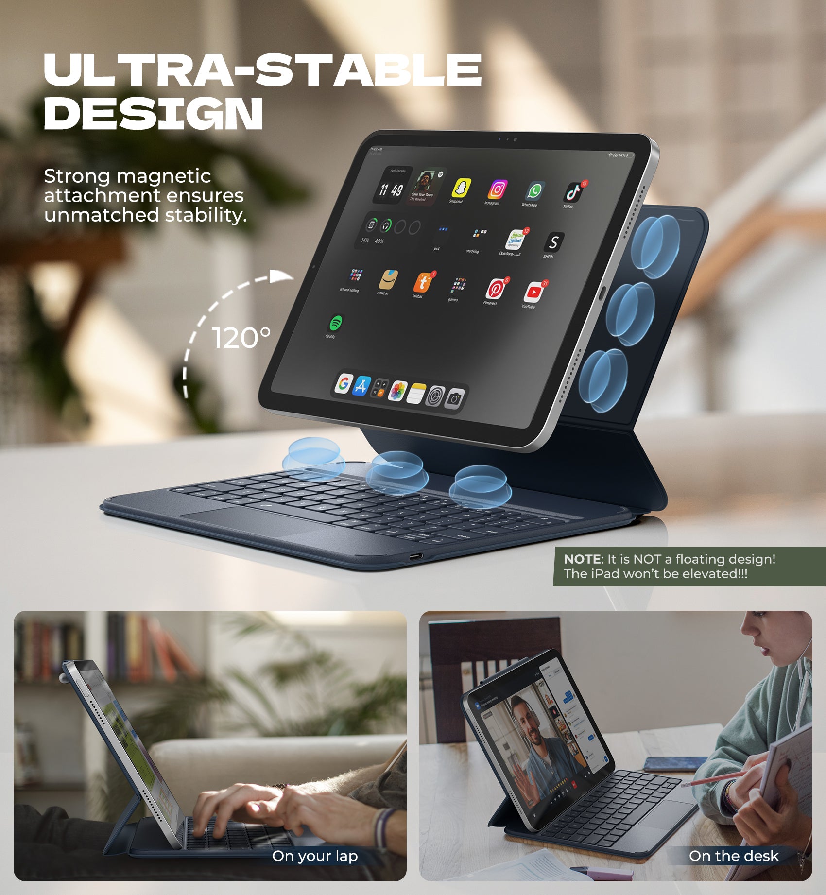 Dexnor Keyboard Case for iPad 11th Gen with Trackpad Ultra-Light Magnetic Detachable Multi-Touch Backlit 10.9" Black