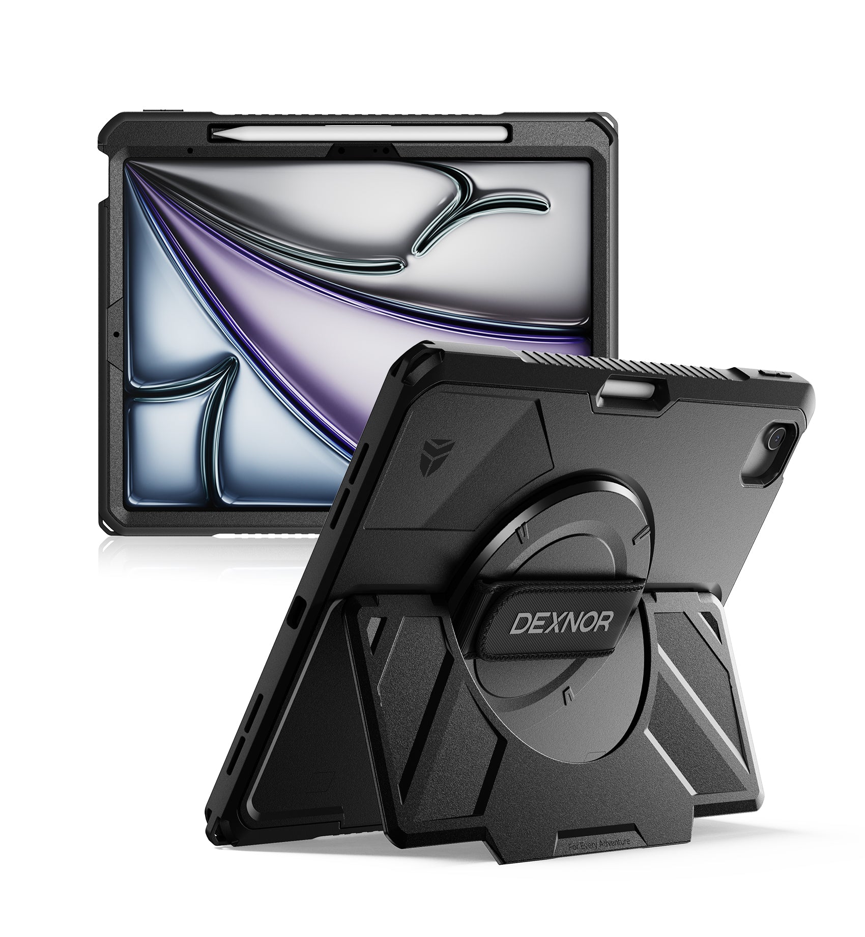 Dexnor Case for iPad Air 13 inch M4 2026 Rugged Protective Case with 360° Rotating Hand Strap Steady Stand Screen Protector Pencil Holder Shockproof Full-Body Bumper Cover