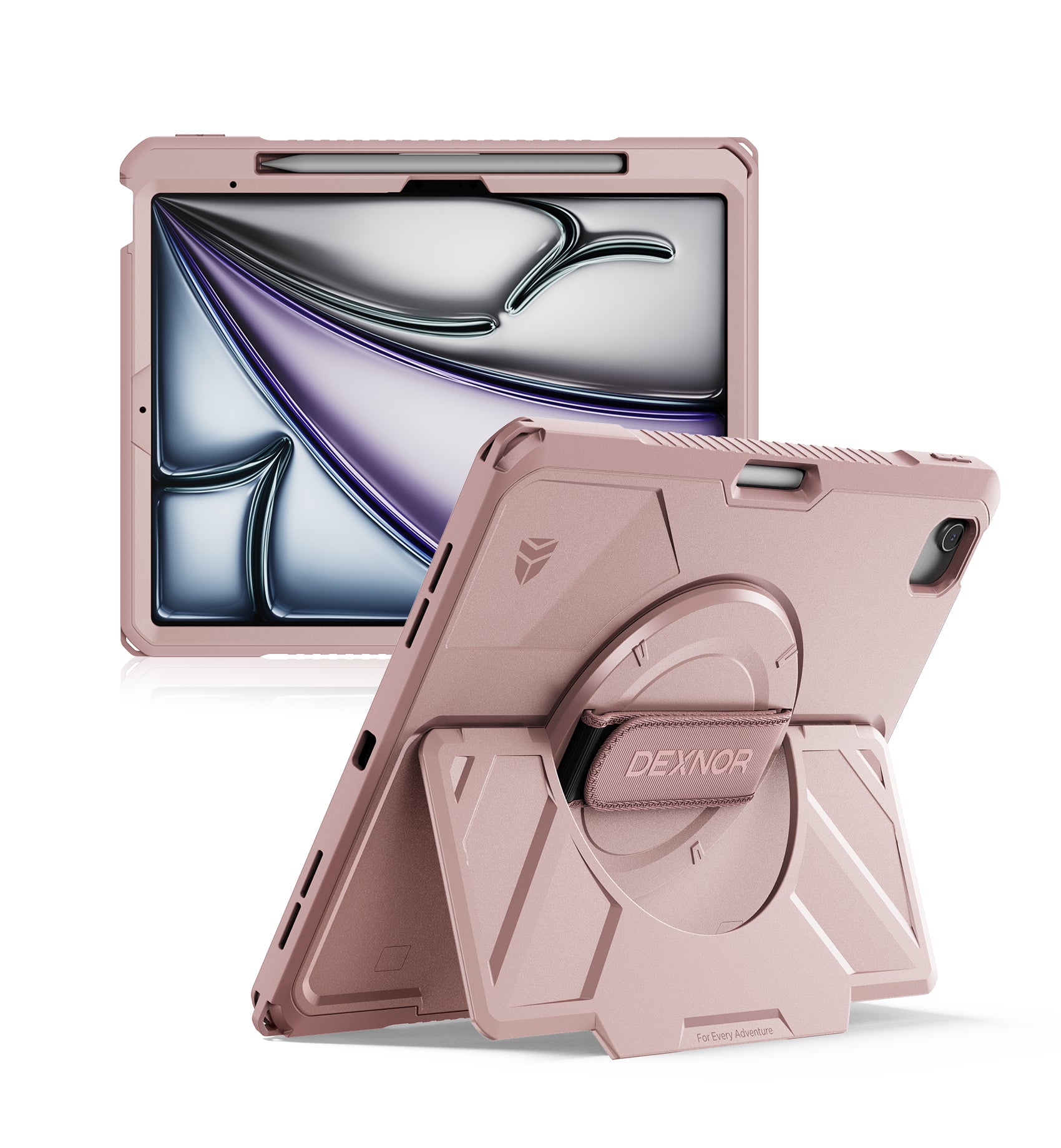 Dexnor Case for iPad Air 13 inch M4 2026 Rugged Protective Case with 360° Rotating Hand Strap Steady Stand Screen Protector Pencil Holder Shockproof Full-Body Bumper Cover