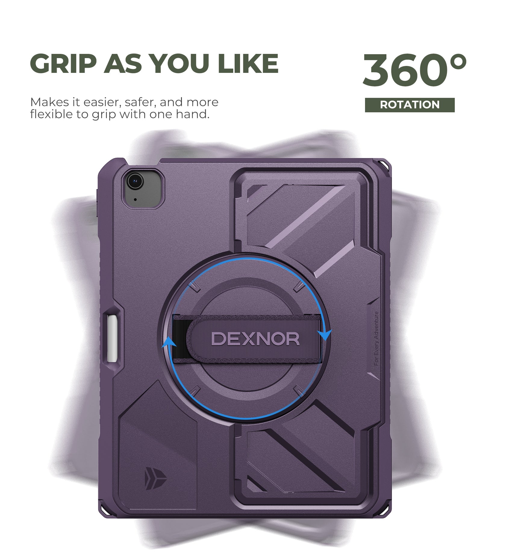Dexnor Case for iPad Air 13 inch M4 2026 Rugged Protective Case with 360° Rotating Hand Strap Steady Stand Screen Protector Pencil Holder Shockproof Full-Body Bumper Cover