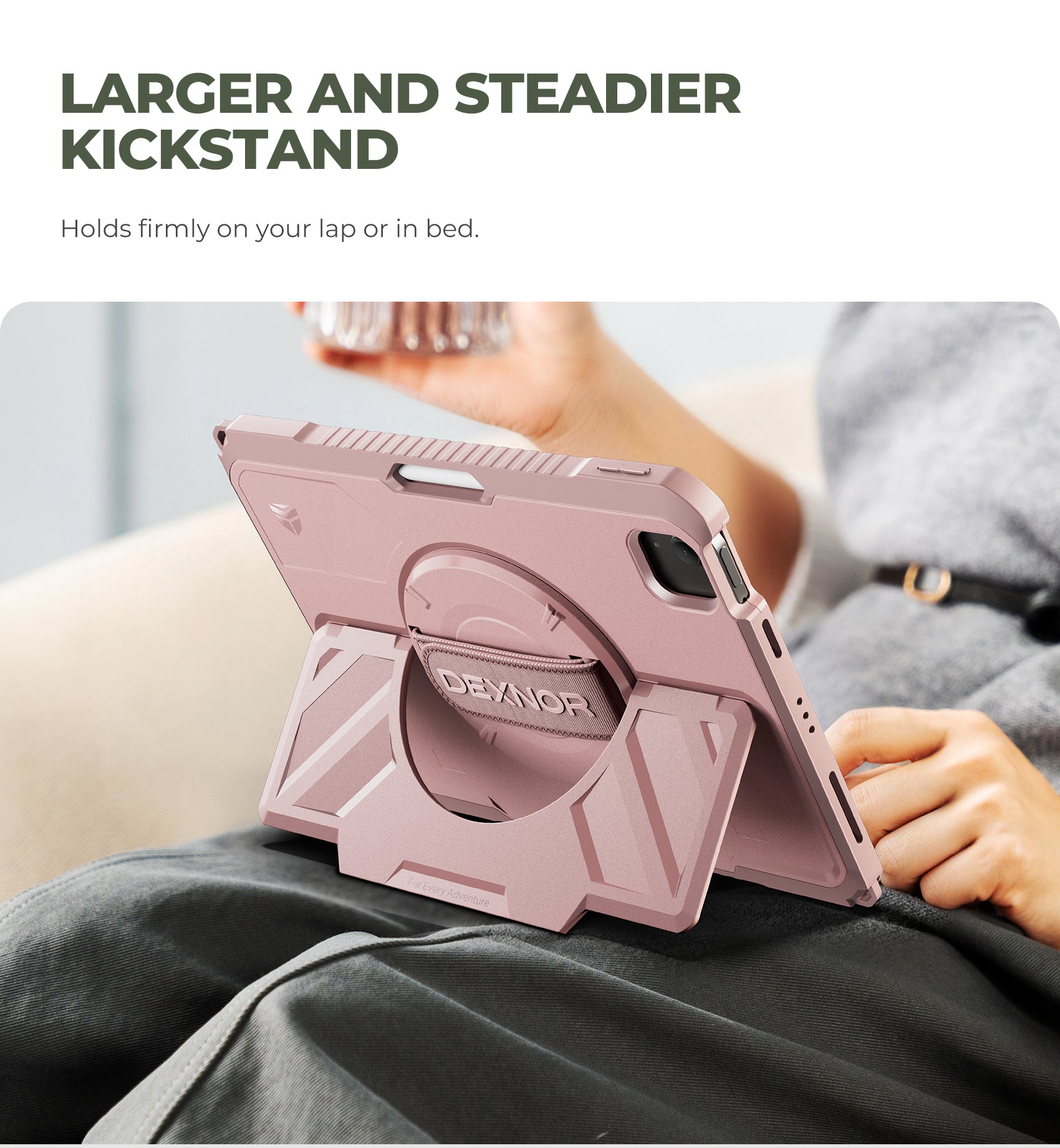Dexnor Case for iPad Air 5th Generation 10.9 inch Rugged Case with 360° Rotating Hand Strap Stand Screen Protector Pencil Holder Shockproof Full-Body Cover
