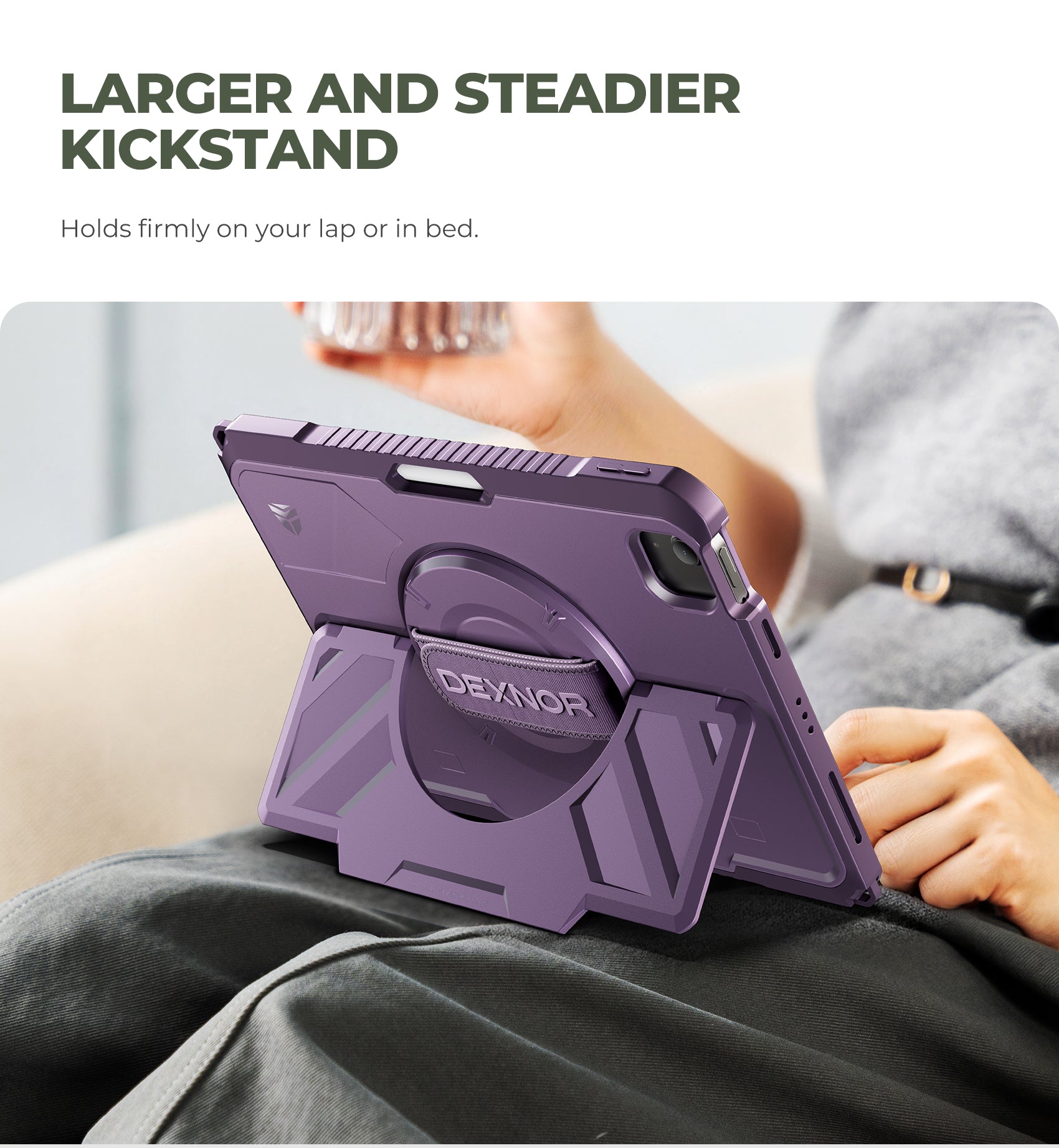 Dexnor Case for iPad Air 5th Generation 10.9 inch Rugged Case with 360° Rotating Hand Strap Stand Screen Protector Pencil Holder Shockproof Full-Body Cover