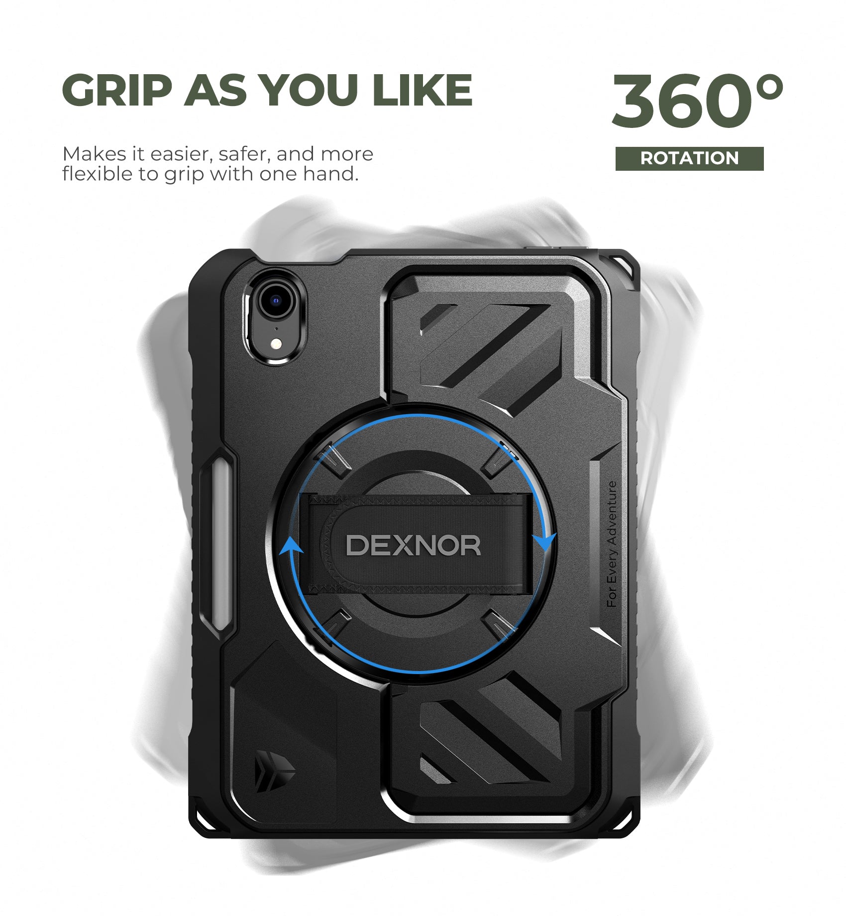 Dexnor Case for iPad mini 7th generation A17 Pro 2024 8.3 inch Rugged Protective with 360° Rotating Hand Strap Large Stand Screen Protector Pencil Holder Shockproof Full Body Cover
