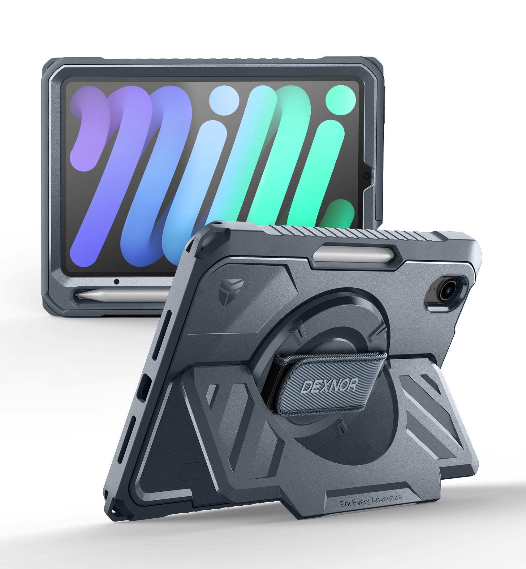 Dexnor Case for iPad mini 7th generation A17 Pro 2024 8.3 inch Rugged Protective with 360° Rotating Hand Strap Large Stand Screen Protector Pencil Holder Shockproof Full Body Cover