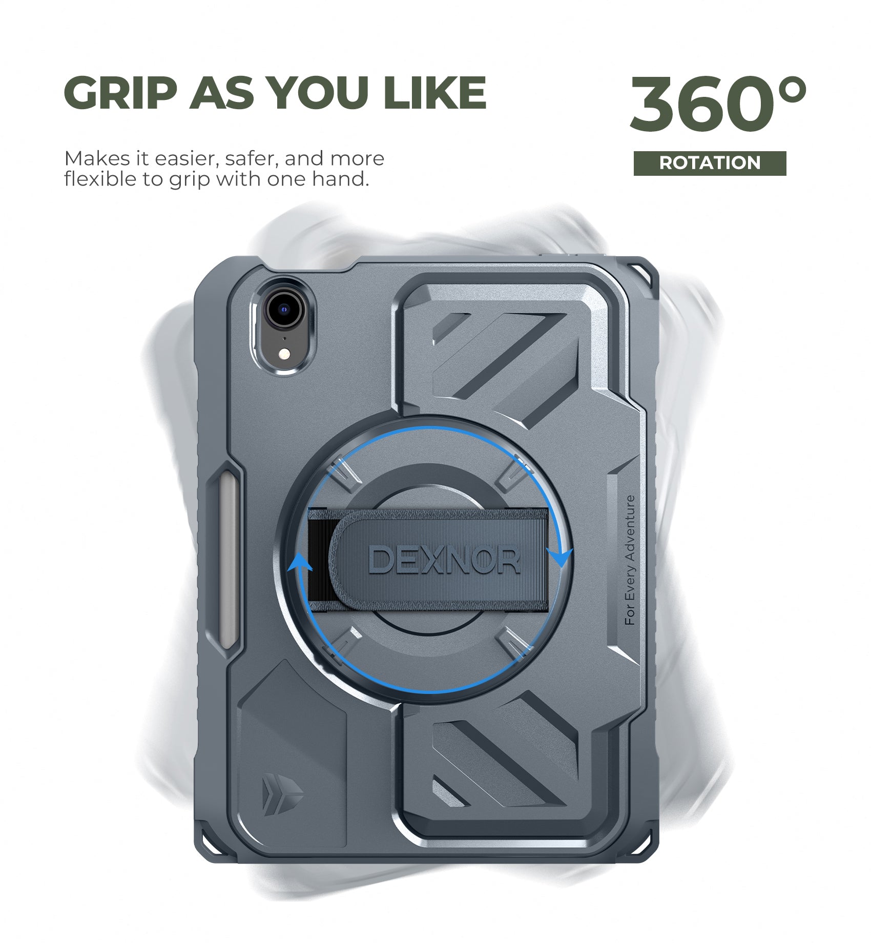 Dexnor Case for iPad mini 7th generation A17 Pro 2024 8.3 inch Rugged Protective with 360° Rotating Hand Strap Large Stand Screen Protector Pencil Holder Shockproof Full Body Cover
