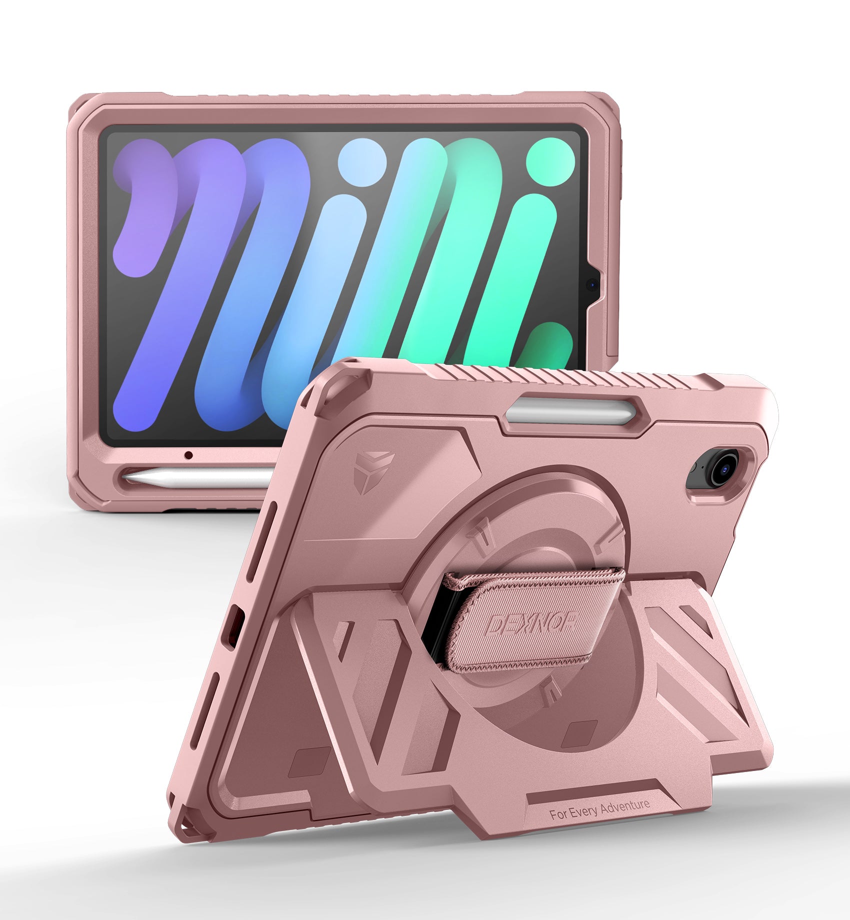 Dexnor Case for iPad mini 7th generation A17 Pro 2024 8.3 inch Rugged Protective with 360° Rotating Hand Strap Large Stand Screen Protector Pencil Holder Shockproof Full Body Cover