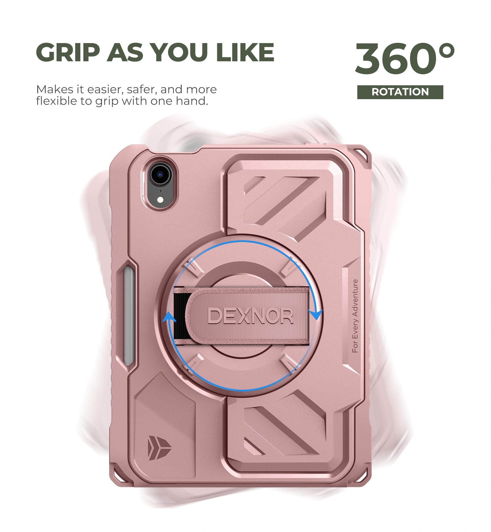 Dexnor Case for iPad mini 7th generation A17 Pro 2024 8.3 inch Rugged Protective with 360° Rotating Hand Strap Large Stand Screen Protector Pencil Holder Shockproof Full Body Cover